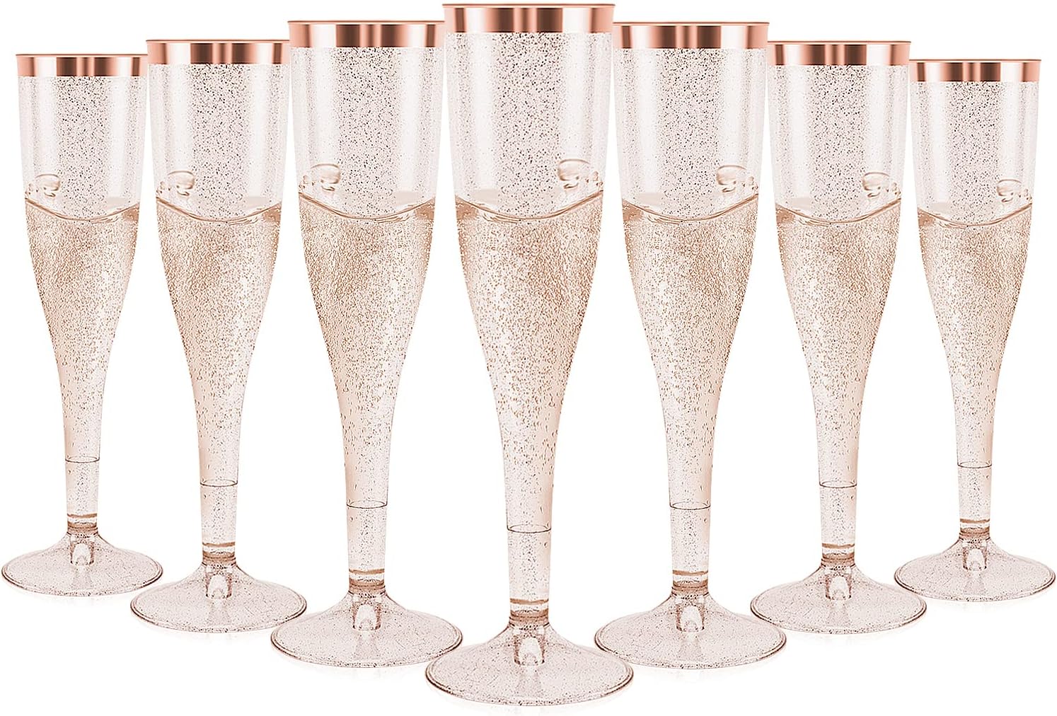 MR.FOAM Disposable Champagne Flutes,6PC Rose Gold Glitter