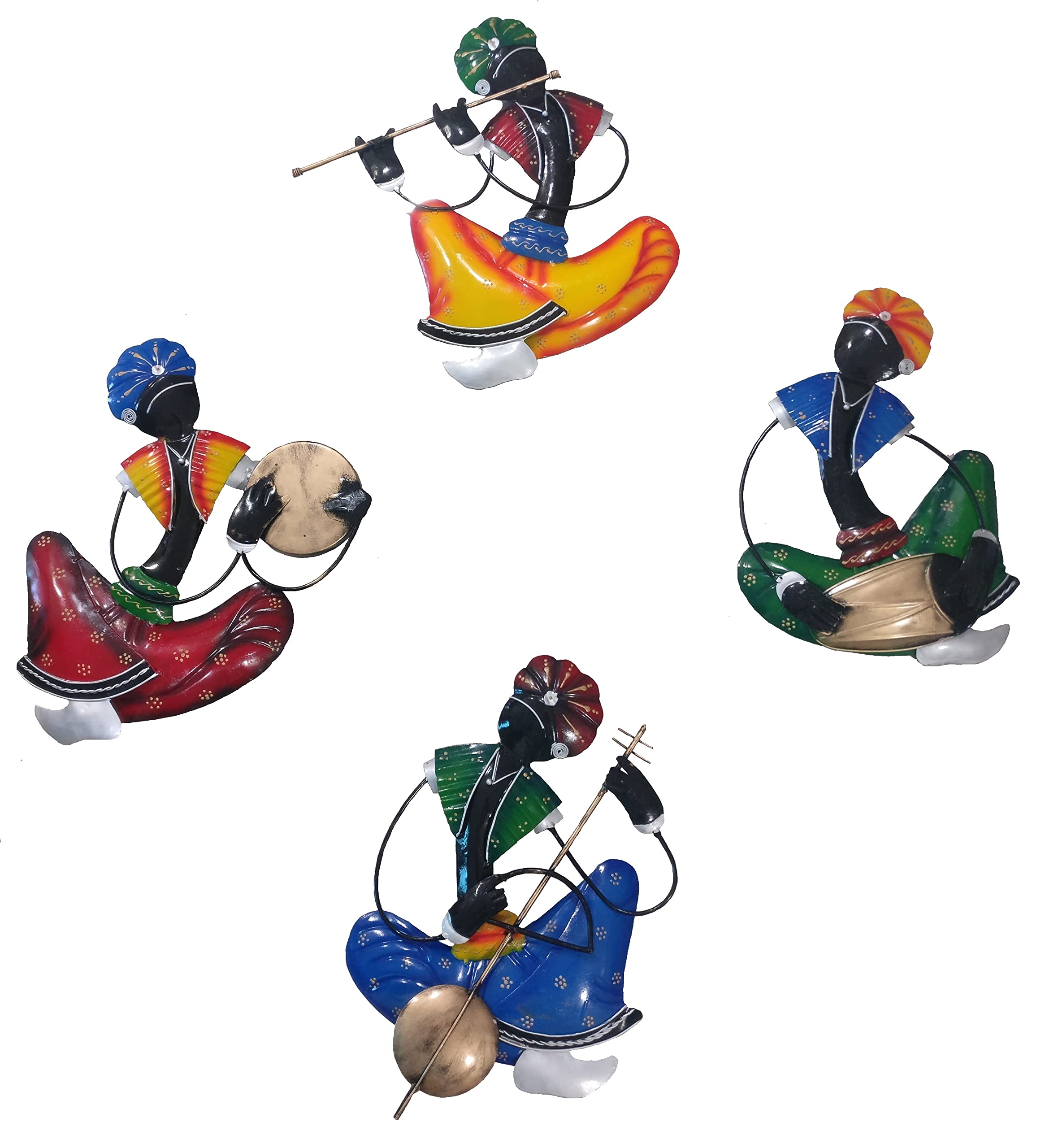 H. N. Enterprises Handmade Wall Decor Metal Wall Hanging Metal Home Decor Rajasthani Musician Men Wall Hanging (Multi_12 Inch X 12 Inch)