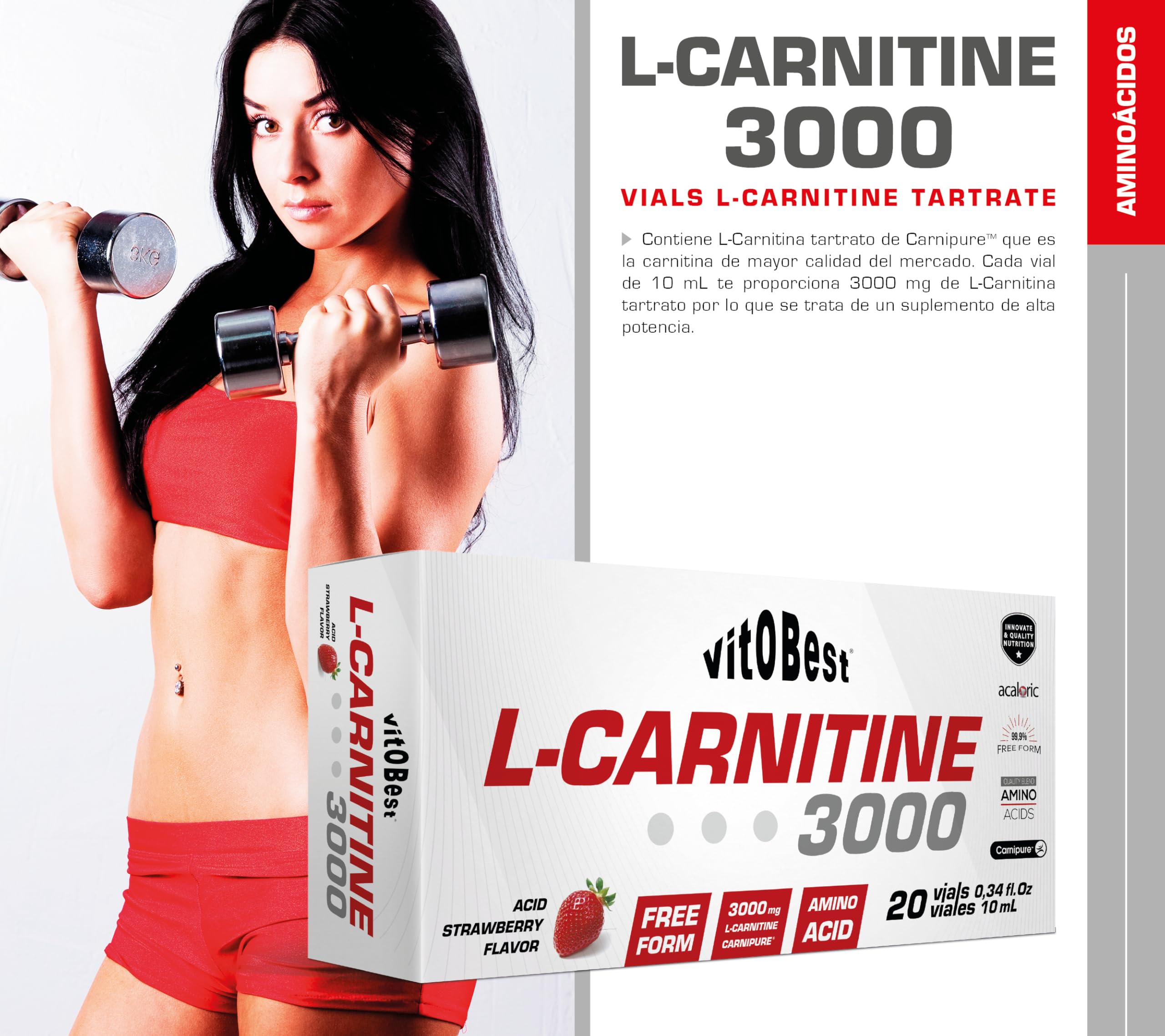 vitobest l-carnitine 3000 | Aminoácidos (Viales) | Cada vial (10 ml) contiene 3000 mg de L-Carnitina (Carnipure™). | Apto para personas celíacas | Sabor Cola Dr Susan Lin