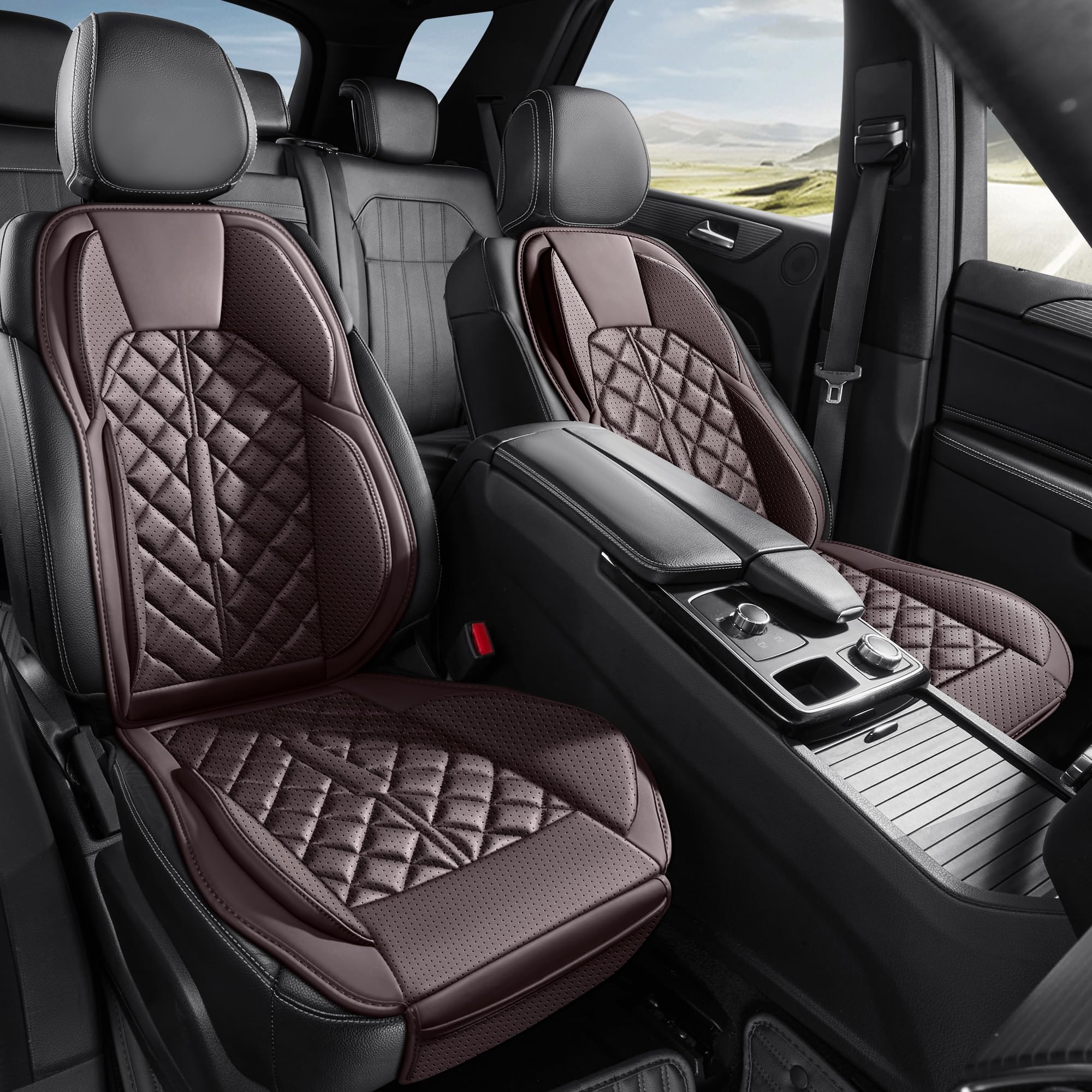 Car Seat Covers, Premium Perforated Napa Leather, Semi Universal Fit, Front Seat with Storage Bag, Full Set for SUV Truck Sedan (Coffee Brown, Front Row Single seat)