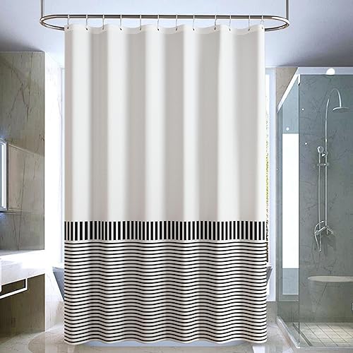 Miniatura 9 de Cortinas de ducha clásicas a rayas blancas y negras, moderna cortina de ducha de granja, 256 GSM, juego de cortinas de ducha de tela de gofre