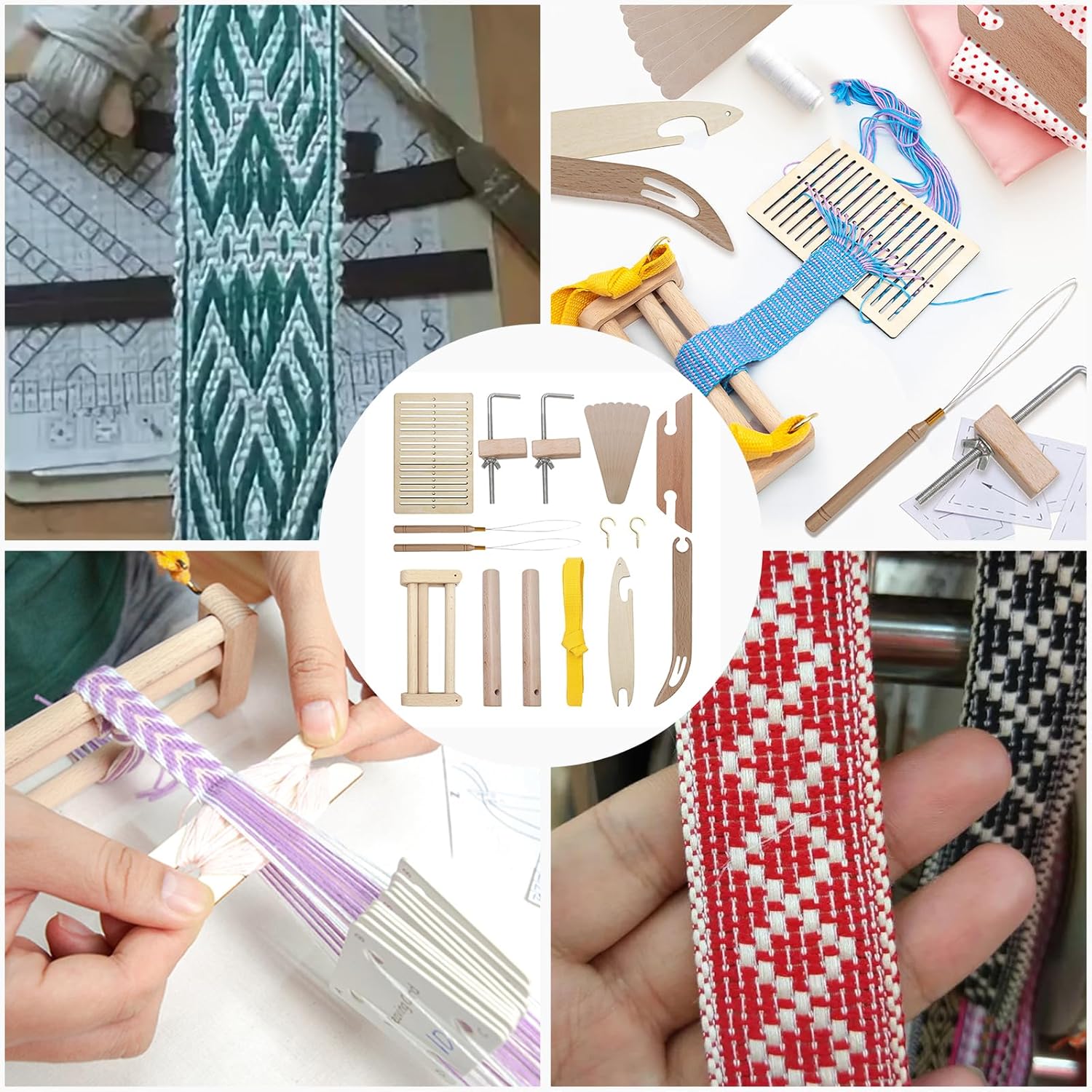 Weaving Loom Kit, Wood DIY Weaving Loom Including Warping Peg, Clamp Warping Clamp, Beveled Inkle Weaving Shuttle Kit for Weaving Lovers Beginners Knitted Crafts DIY