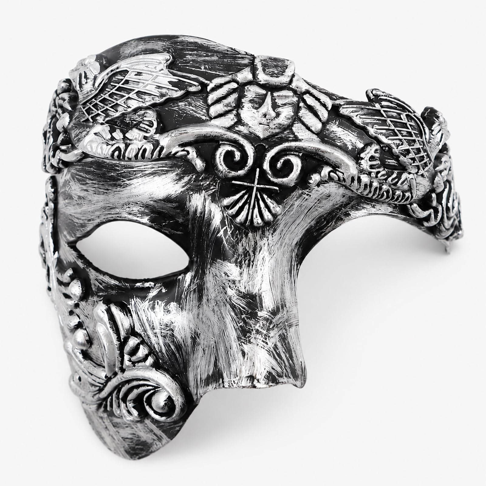 Hand-Painted Vintage Masquerade Half-Face Eye Mask, Silver Phantom Style