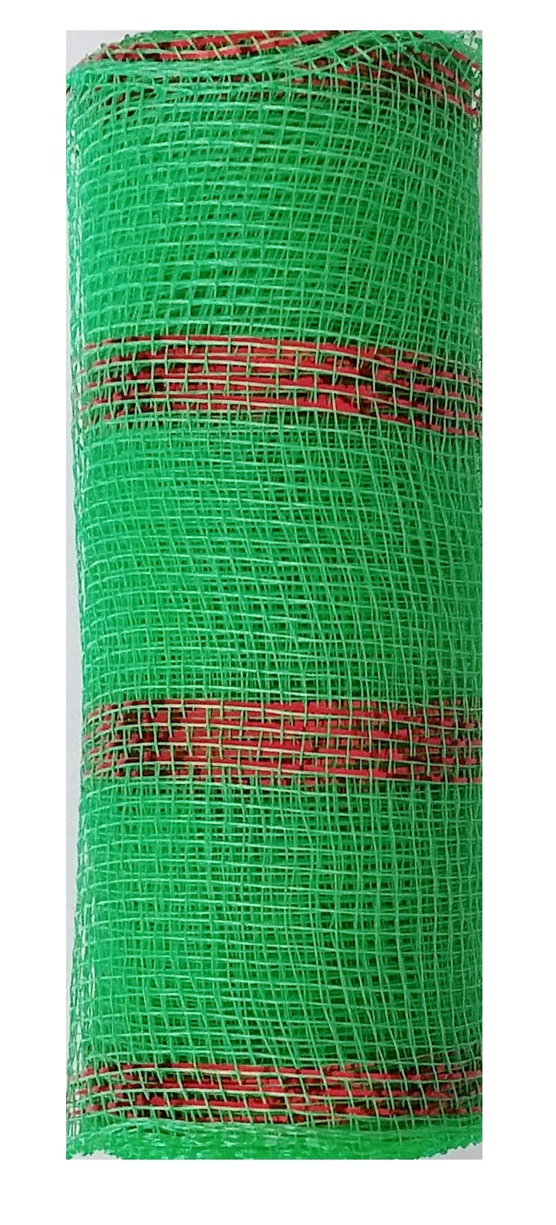 Christmas Green with Red Tinsel Accent Stripes Deco Mesh Ribbon (Decorative, Craft, DIY, Crafting, Wreath Making, Bows, Centerpiece, Floral Bouquet, Gift Wrapping)