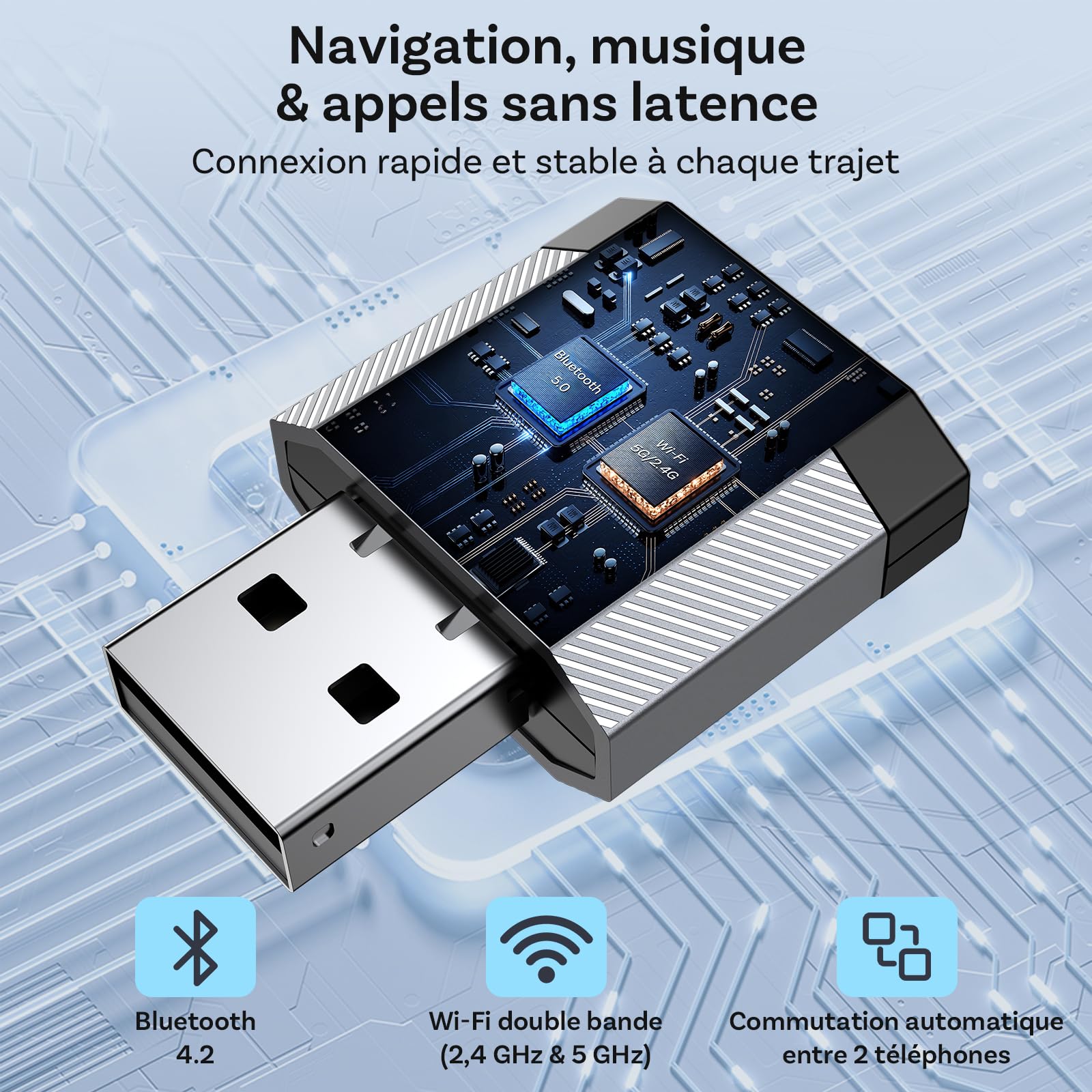 OTTOCAST Adaptateur CarPlay sans Fil et Android Auto 2 en 1, Mini Nova 2026 Adaptateur CarPlay Wireless, Compatible ChatGPT Gemini (iOS 26.3+), Plug & Play pour Voitures CarPlay/Android Auto Filaires