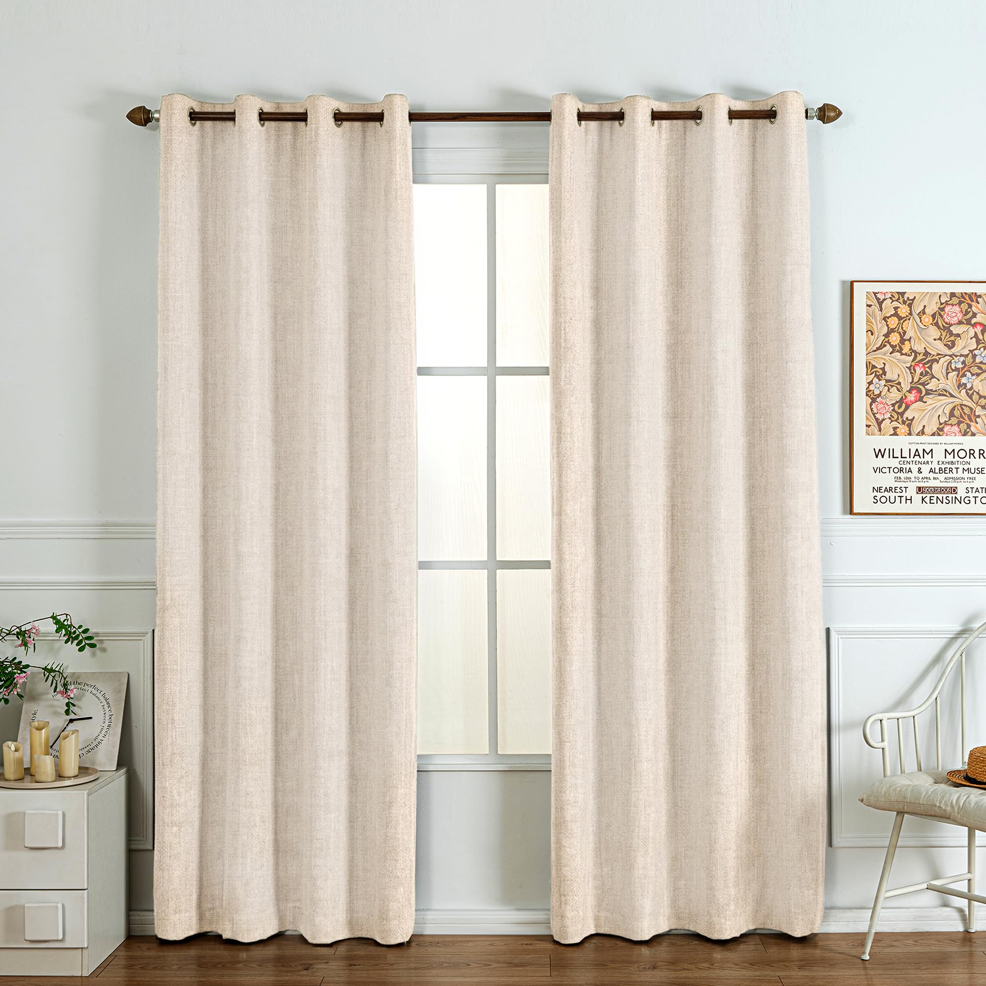 100% Blackout Curtains 66x72 Linen Look Natural Linen 2 Panels Grommet