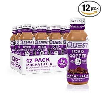 Quest Nutrition Iced Coffee, Mocha Latte, 1g of Sugar, 10g of Protein, 90 calories, 200mg of caffeine, 12 Count
