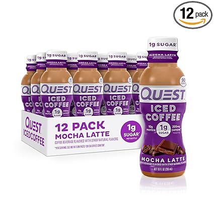Quest Nutrition Iced Coffee, Mocha Latte, 1g of Sugar, 10g of Protein, 90 calories, 200mg of caffeine, 12 Count