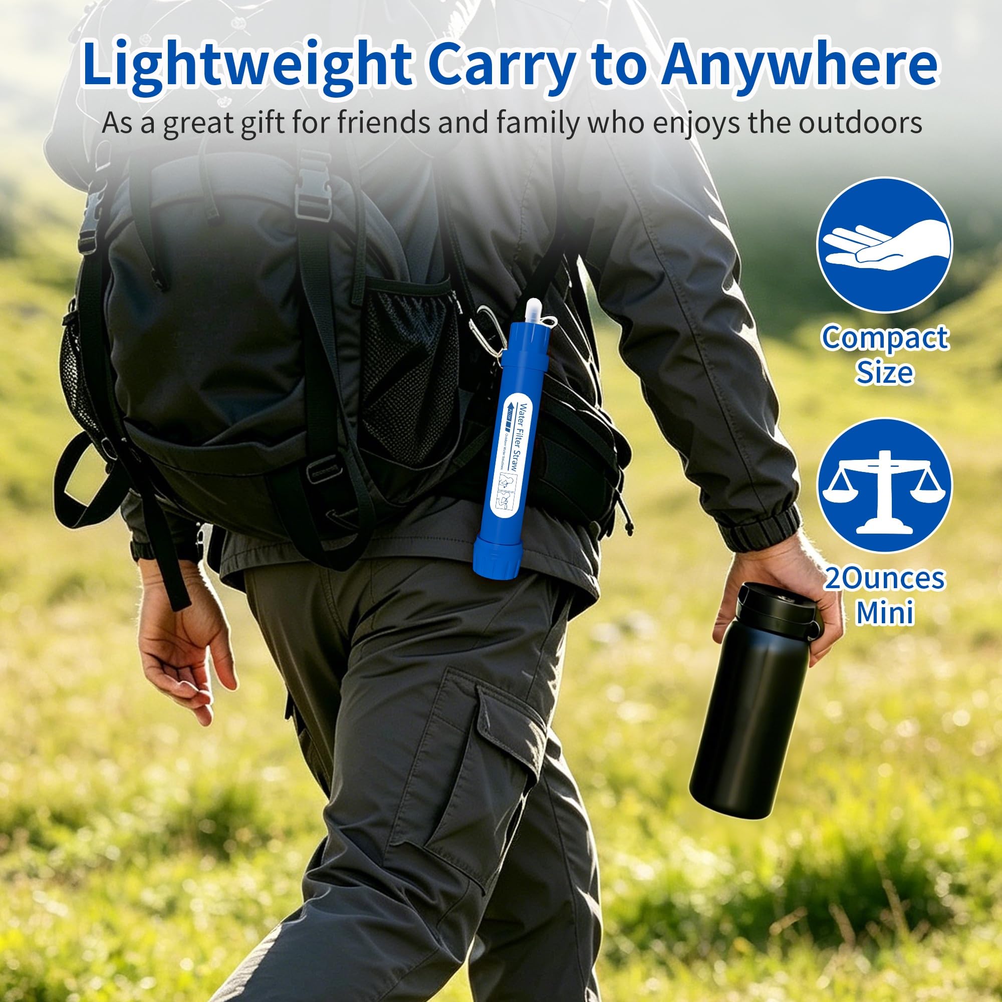 Pajita de filtro de agua personal, purificador de agua portátil de 4 etapas certificado NSF, sin BPA, equipo de supervivencia de filtración de agua de emergencia para senderismo, camping