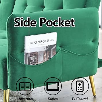 HRVEOCEI 78 Comfy Futon Sofa Bed, Green Velvet Fabric Futon Sofa Bed Couch, Convertible Sleeper Sofa with Adjustable Backrest& Armrests, Modern Loveseat Sleeper for Living Room (Green)