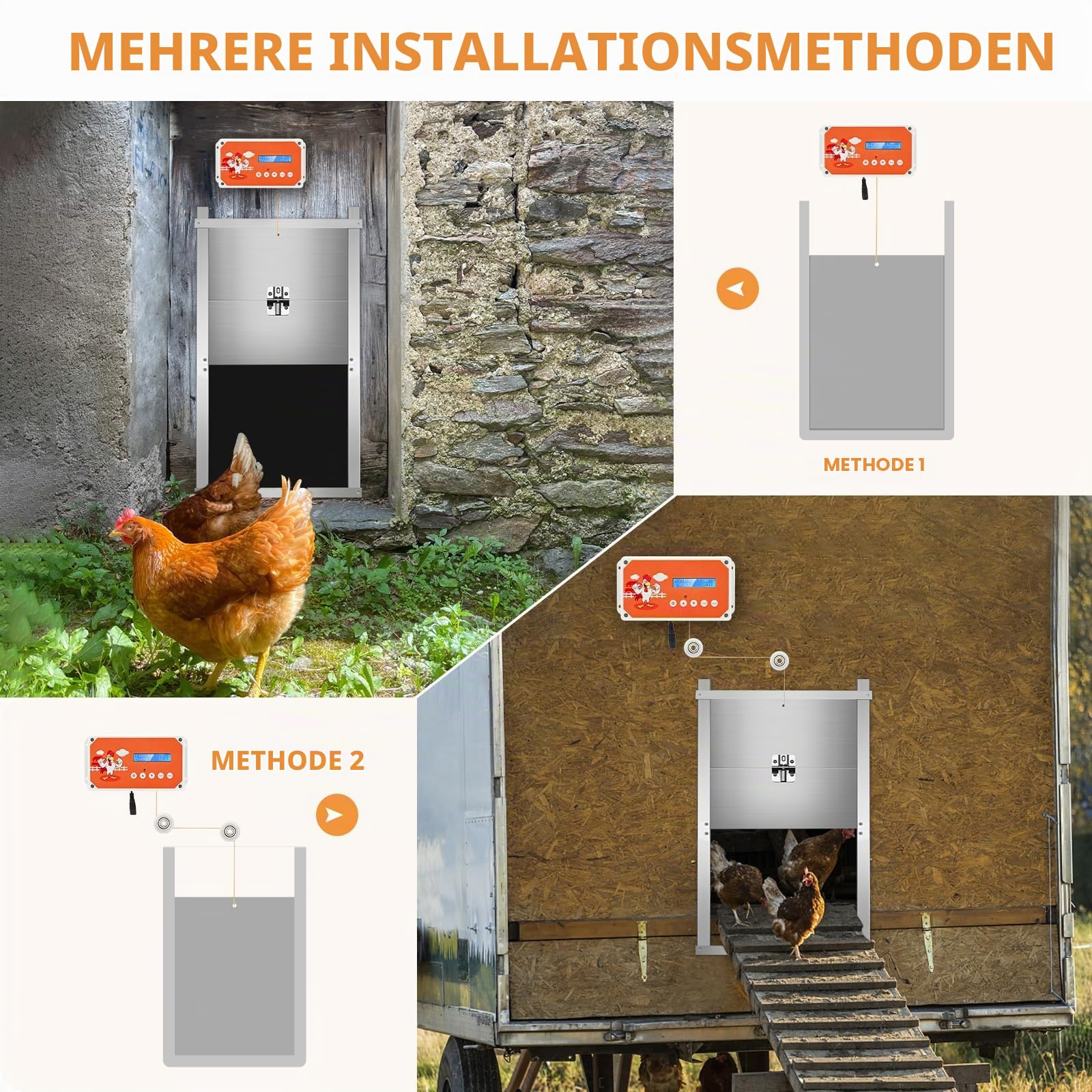 Automatisches Hühnerhaus Hühnerklappe,Couleeur Elektrische HühnerklappeTüröffner Hühnerstall mit Timer, Zug 3 kg Elektrisches Hühnerhaus-Türset zum Schutz der Hühner