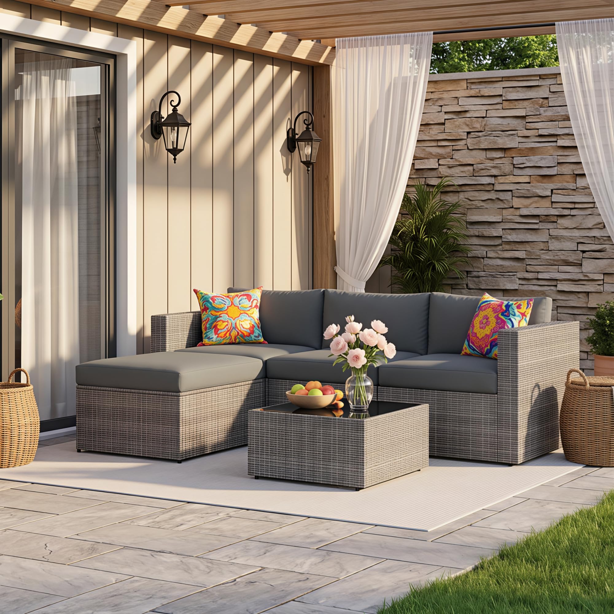 Photo 1 of Wisteria Lane 5-Piece Wicker Outdoor Patio Furniture Set