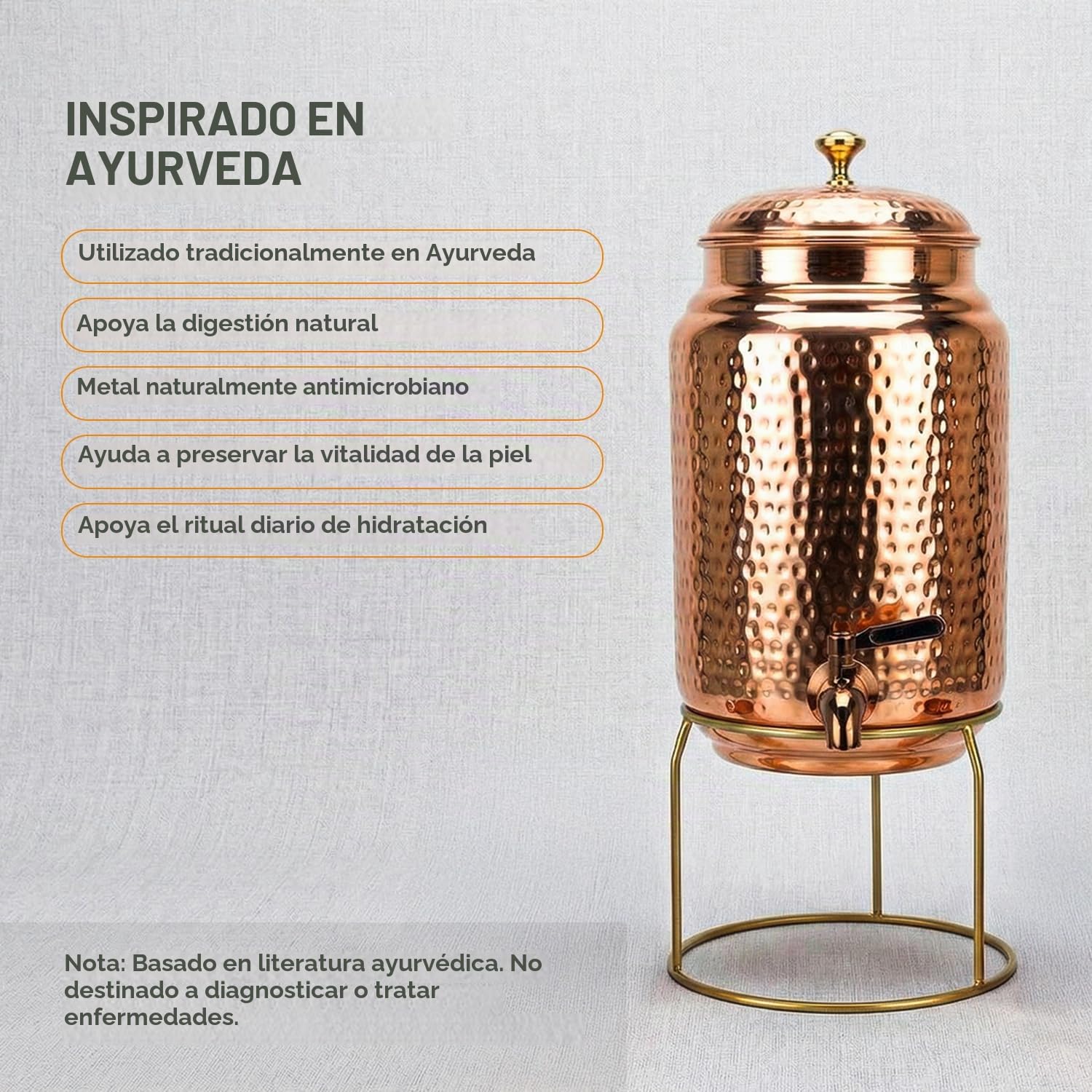 Dispensador de agua de cobre de 8 l con 2 vasos, 99,99% cobre puro, gran volumen, grifo a prueba de fugas, cierre de silicona, apertura ancha, hecho a mano, ayurvédico, antimicrobiano, respetuoso con