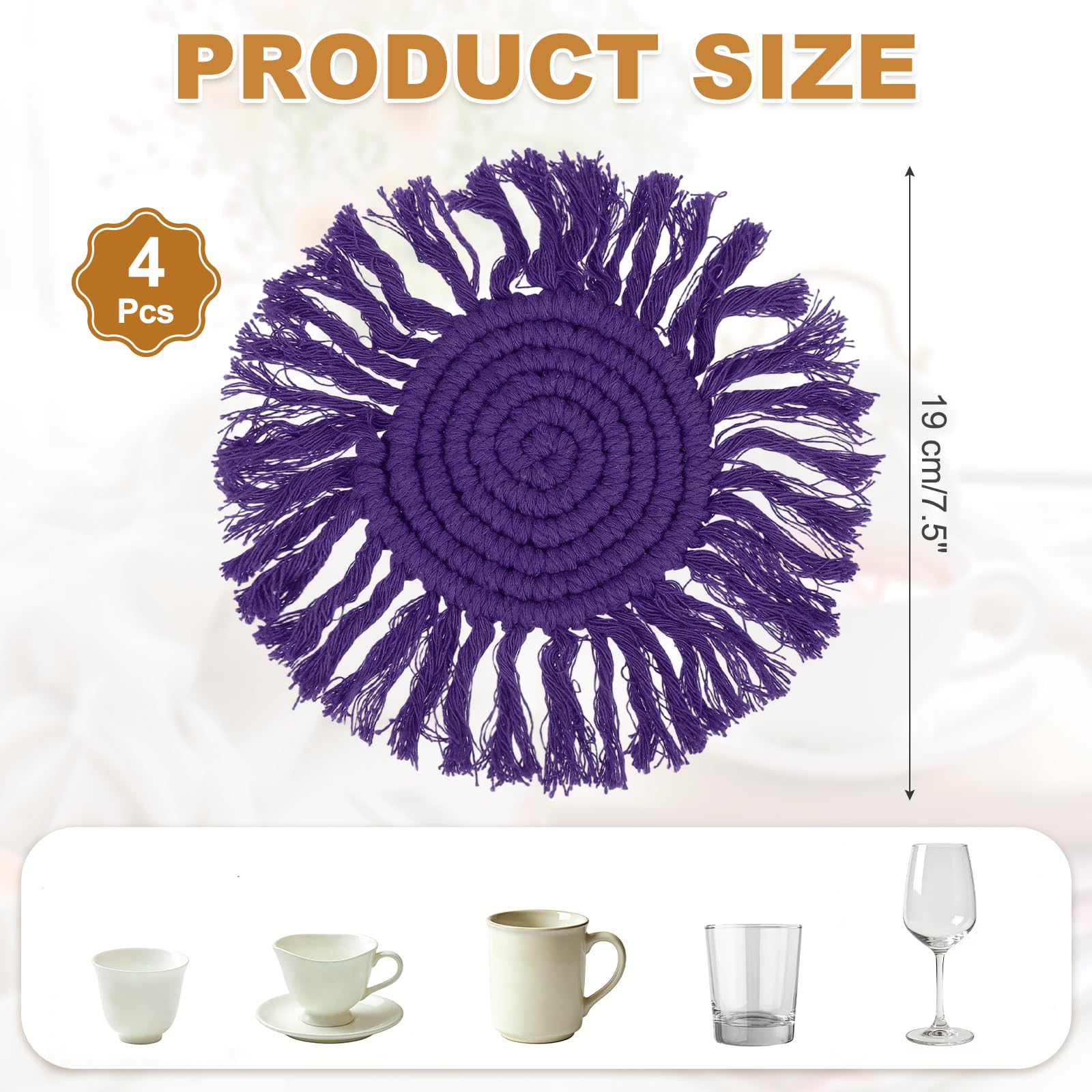 QUARKZMAN 4Pcs Sottobicchieri Boho Sottobicchieri Rotondi Intrecciati