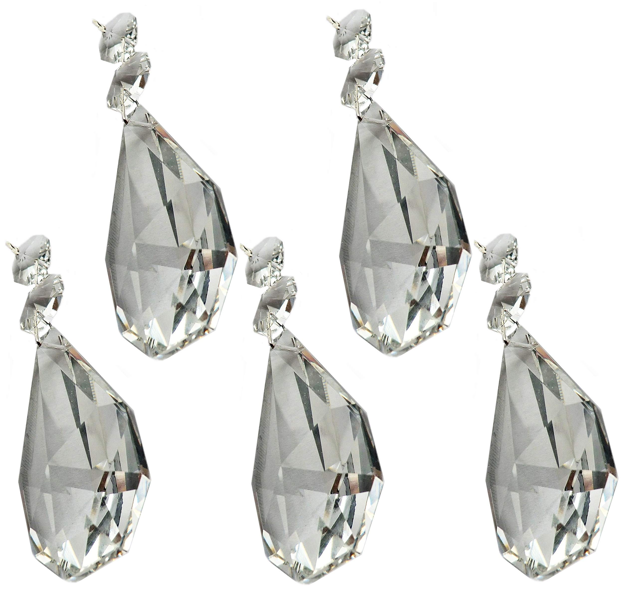 5 Pieces Chandelier Drops Transparent Droplets Cut Glass Crystals Beads Christmas Tree Ornaments Vintage Wedding Wishing Decorations Prisms (62mm XL Square Oval)