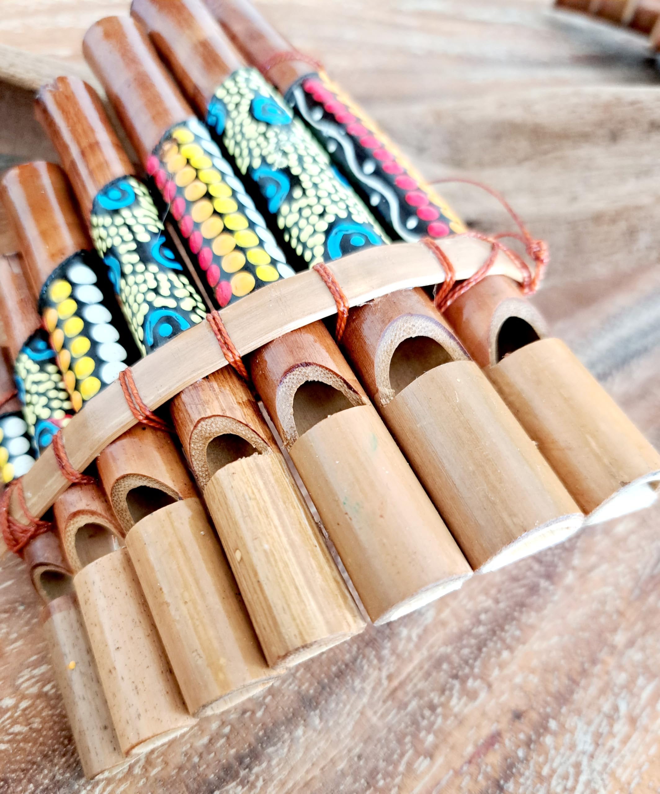 Flûte de pan en bambou Instrument de musique bois Artisanale 7 tubes décorée