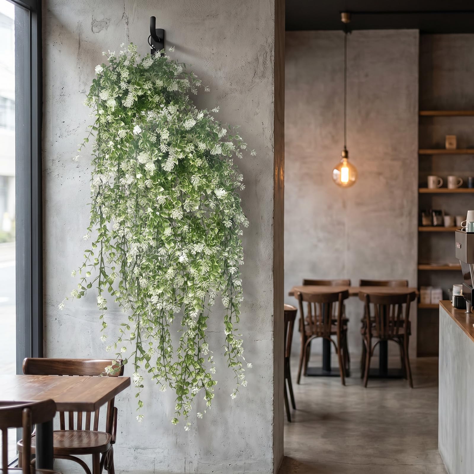 4 Stück Künstliche Eukalyptus Girlande (je 180cm) mit insgesamt 276 Blüten | Hängepflanzen mit Grünen Blättern & Weißen Blüten | Deko für Hochzeit, Traubogen, Tisch (White)