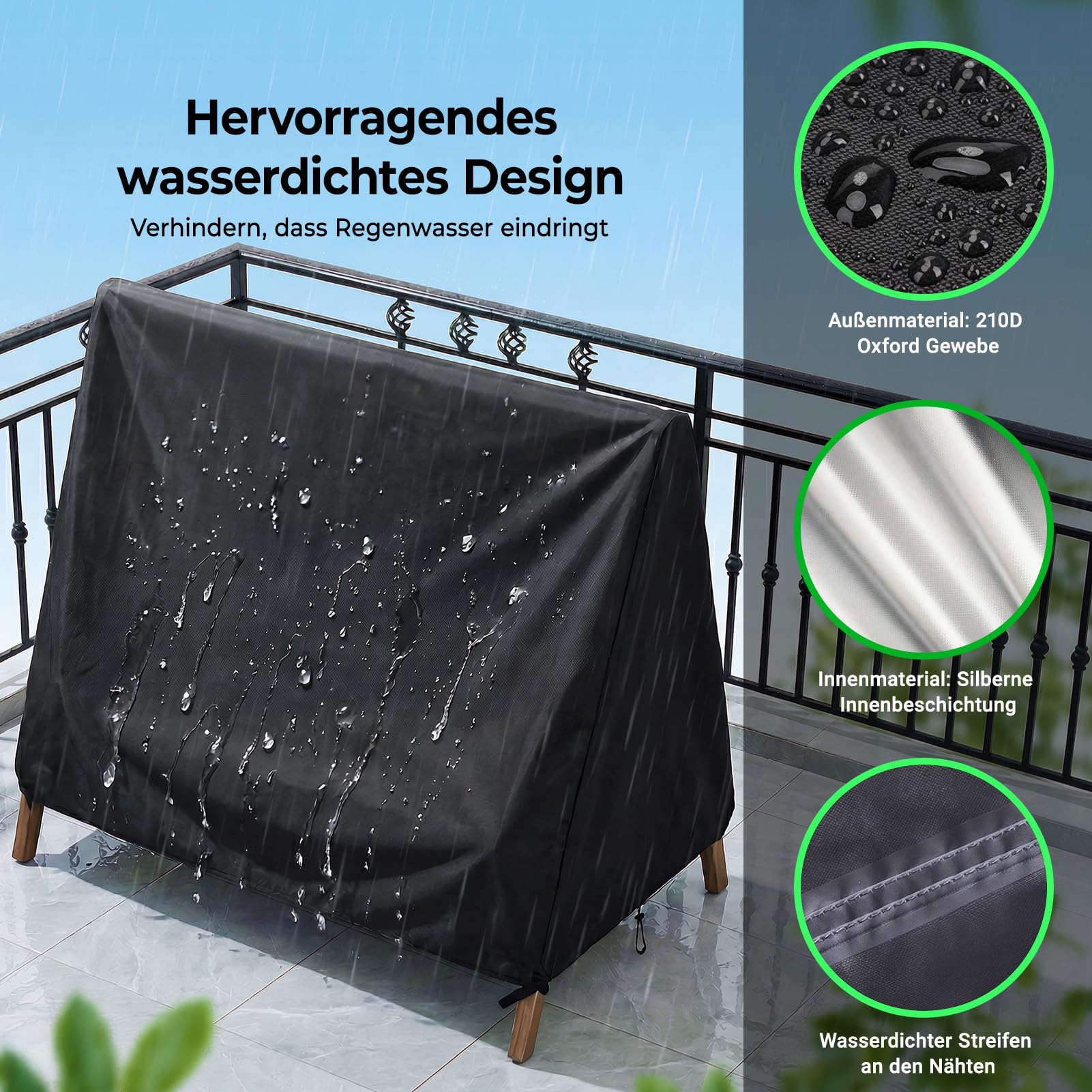 Hollywoodschaukel Abdeckung Strandkorb Schutzhülle (216*140*170cm) | Winterfest Gartenmöbelschutz UV Schutz Universal Triangular Schutzhülle Wasserfest Abdeckung