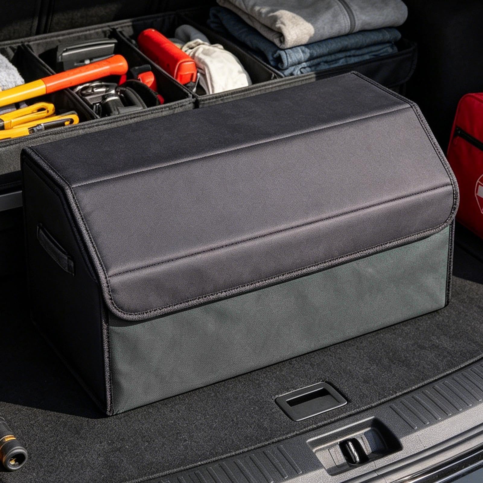 Generico Organizer per bagagliaio auto Scatola in pelle PU | Organizer Bagagliaio SUV Pieghevole Con Chiusura Magnetica Viaggi, Carico, Spesa, Attrezzi, Interni, Esterni, Campeggio