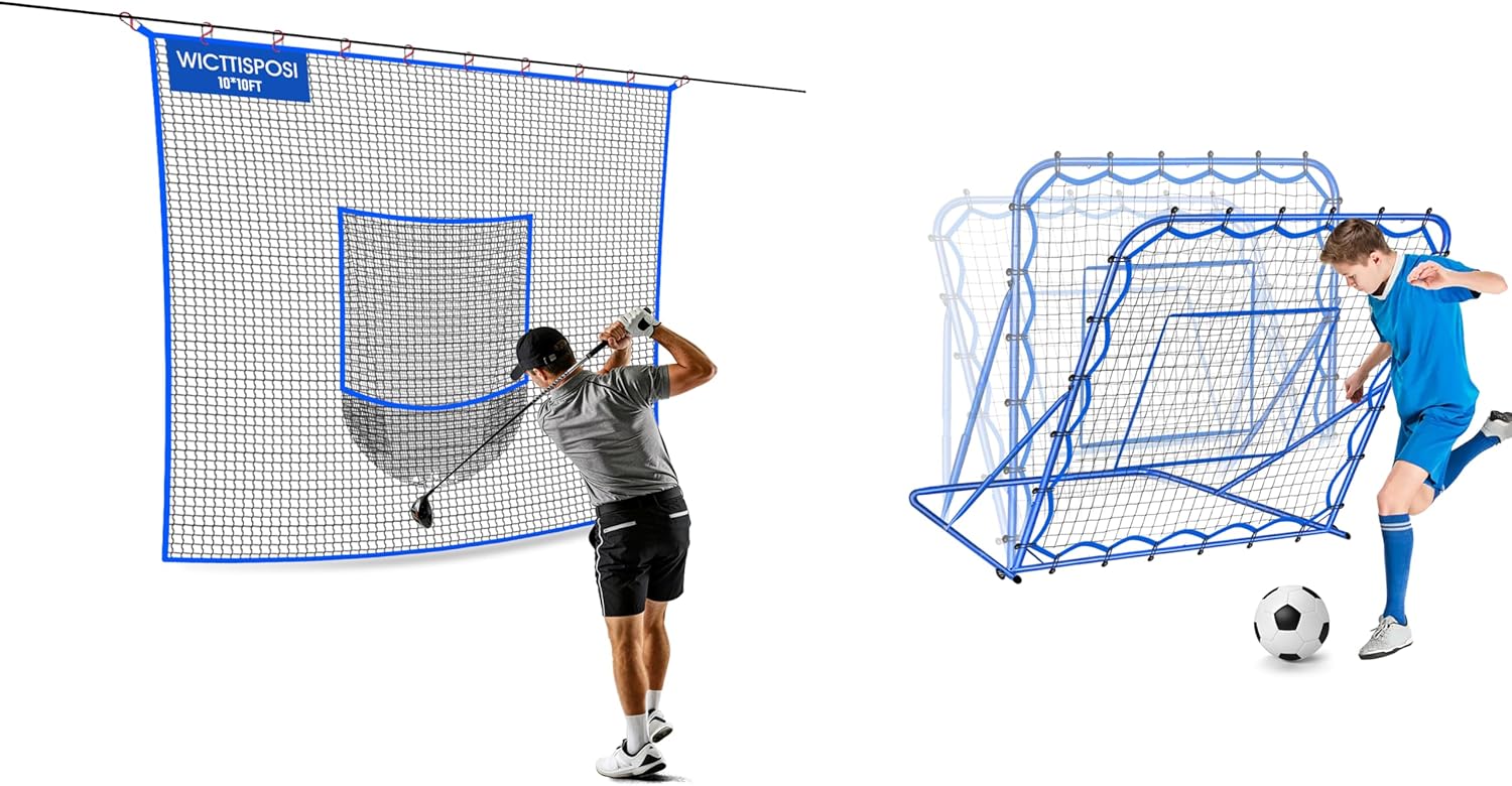 3.7FTx3.7FT Soccer Rebounder Net with 10x10ft Golf Net with Target Pocket