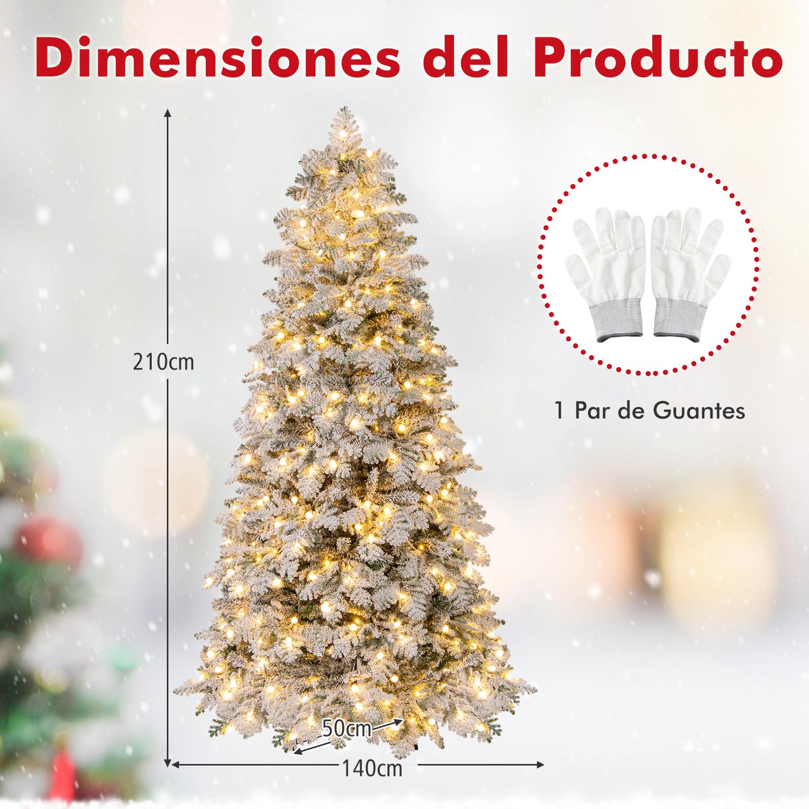 COSTWAY Árbol de Navidad Nevado 210cm, Arbol de Navidad con Luces Incorporadas, 160 Bolitas Destellantes, 320 Luces LED, Blanco Cálido, 8 Modos, 806 Puntas de PVC y PE, Arvore de Natal W/Light (210cm)