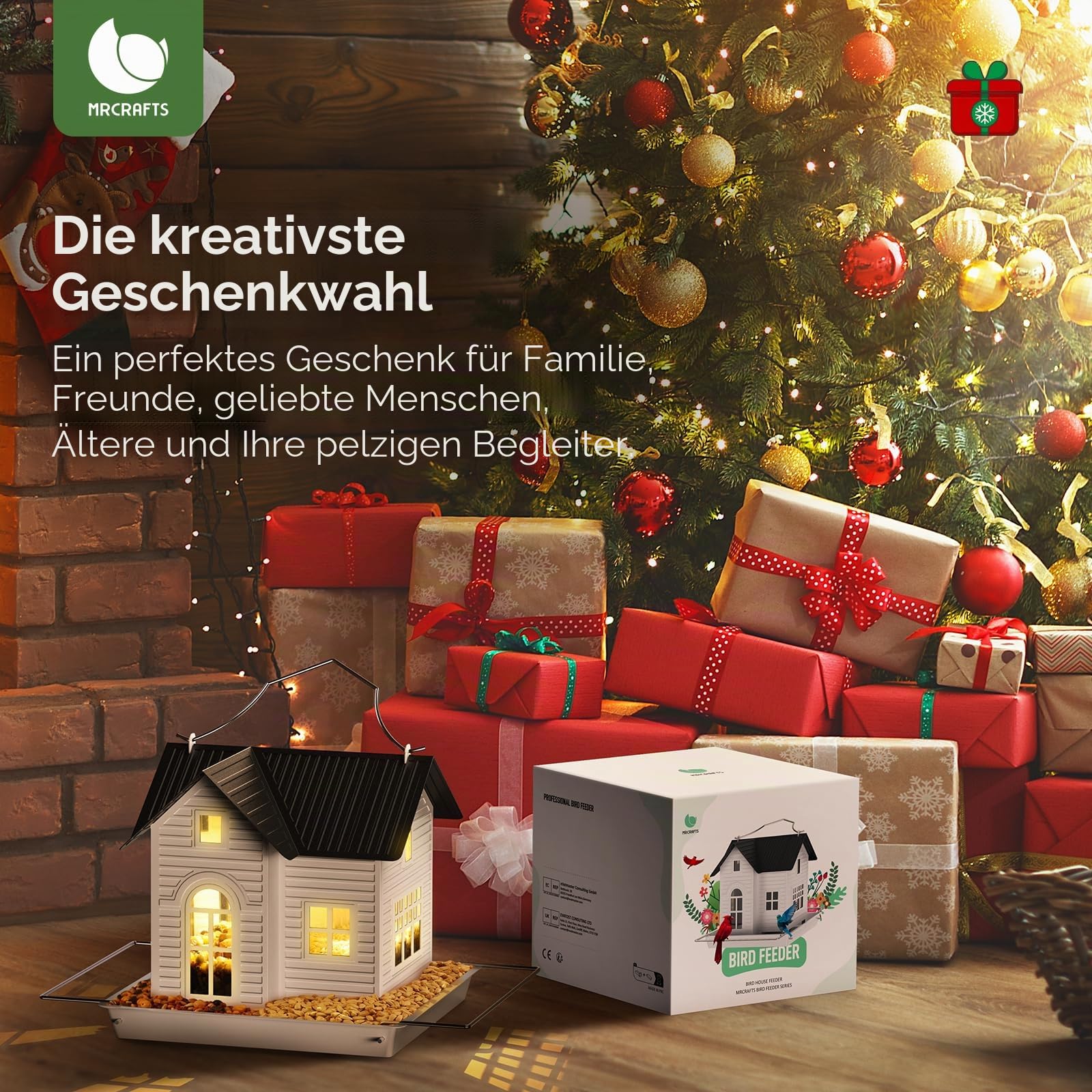 MrCrafts Nature Solar-Vogelfutterautomat für Draußen, Hängendes Vogelfutterhaus für Wildvögel, Vogelhaus-Futterautomat für den Außenbereich, Vogelhaus für Gärten