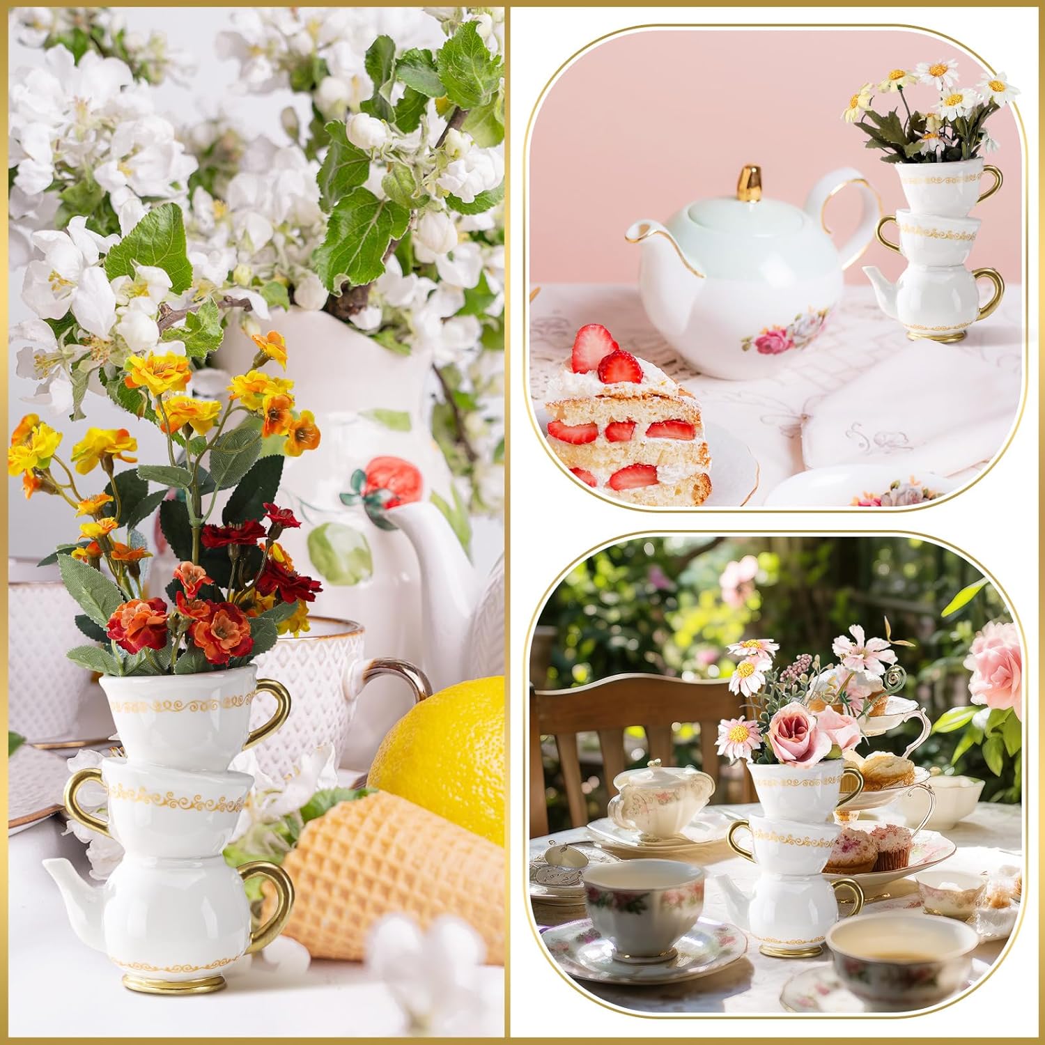 Tioncy Mini Teacup Bud Vase 5" Wonderland Tea Party Decorations Antique Vintage Kitchen Decor Whimsy Ceramic Vase Tea Party Favor for Wedding Gift Birthday Bridal Showers Home(4 Pcs)