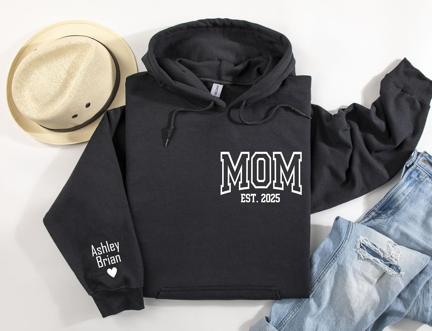Custom Mama Sweatshirt with Kids Names on Sleeve Personalized Mom Sweatshirt for Women for Mom Hoodie Sweater Est 2026 - Image 4