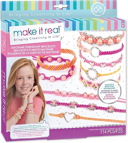 Make It Real - Kit de fabricación de pulseras de la amistad de macramé para niñas - Kit de fabricación de pulseras de cuerda para niños - Kit de