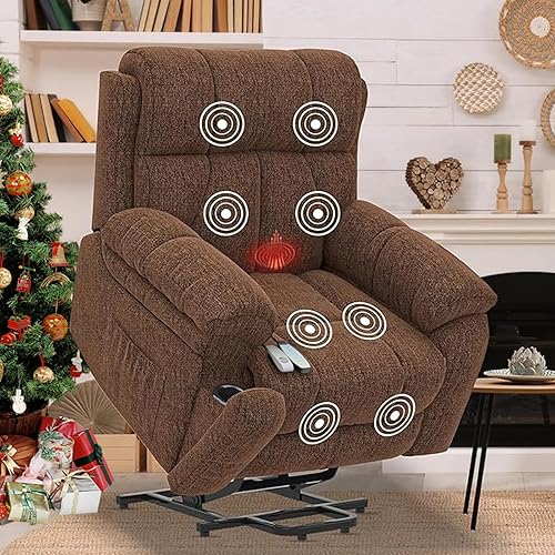 YONISEE Oversized Lift Chairs Recliner for Elderly with Massage and Heat, Overstuffed Wide Recliners, Recliner Chairs for Adults, Heavy Duty and Safety Motion with 2 Concealed Cup Holders, USB Ports