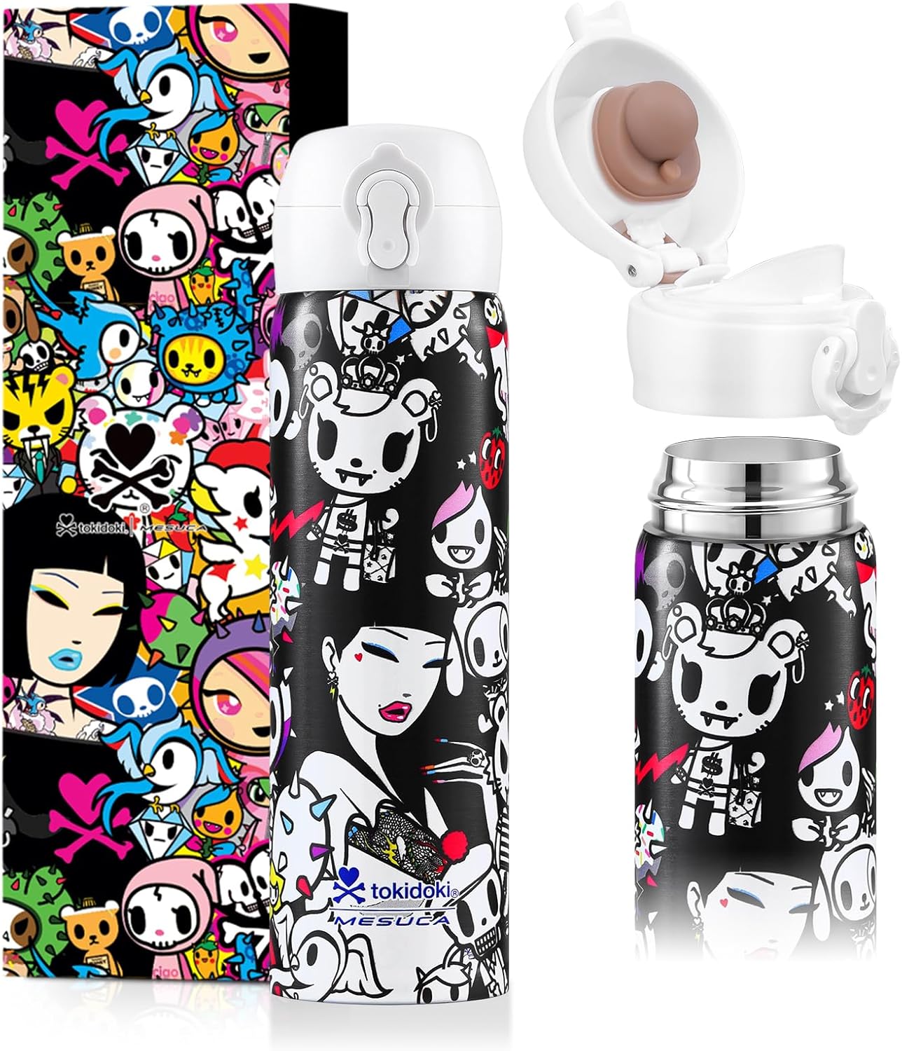Tokidoki Unicorno Bottle 17oz Insulated Stainless Steel Water Bottle Reusable Vacuum Insulated Water Bottle Tumbler with Leak Proof Flip Bottle for Travel Office Gym (BN_allstars)