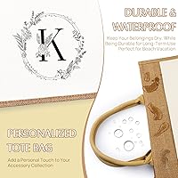 Vista 6 de JUSTOTRY Bolsa de mano con inicial, yute natural, grande, 13 onzas, personalizada, bolsa de lona con monograma, regalo para mujer