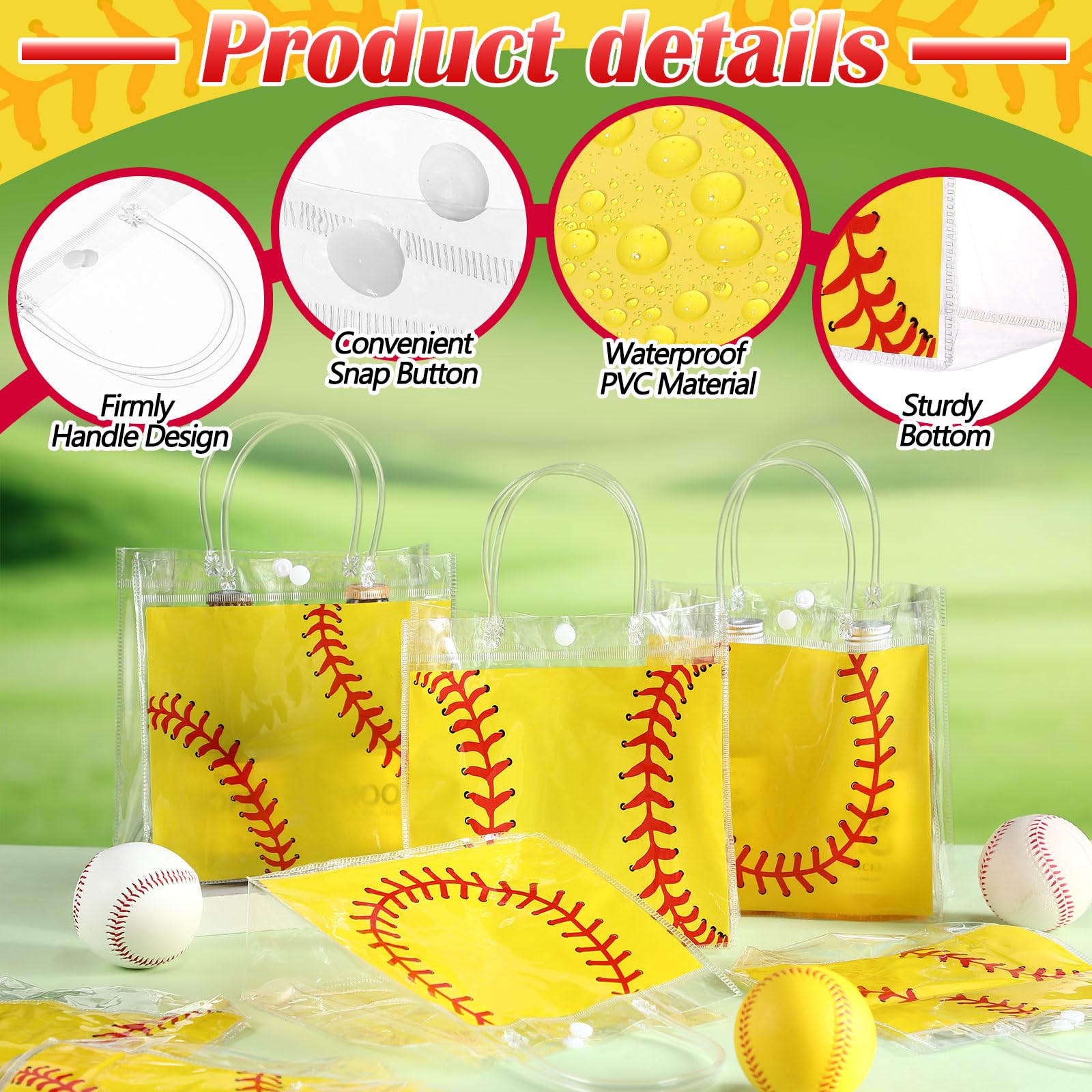 Resholder 30 szt. softball przezroczyste torby na prezenty z PCW, luzem, 3 style, softball, torby na przekąski, z uchwytem, sportowe, tematyczne, na imprezę, upominek, cukierki, artykuły dekoracyjne