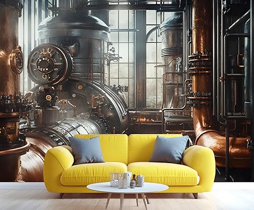 Miniatura 4 de Papel pintado Steampunk, murales de metal retro, murales de póster de la era industrial 3D, papel tapiz para sala de estar y dormitorio, mural de