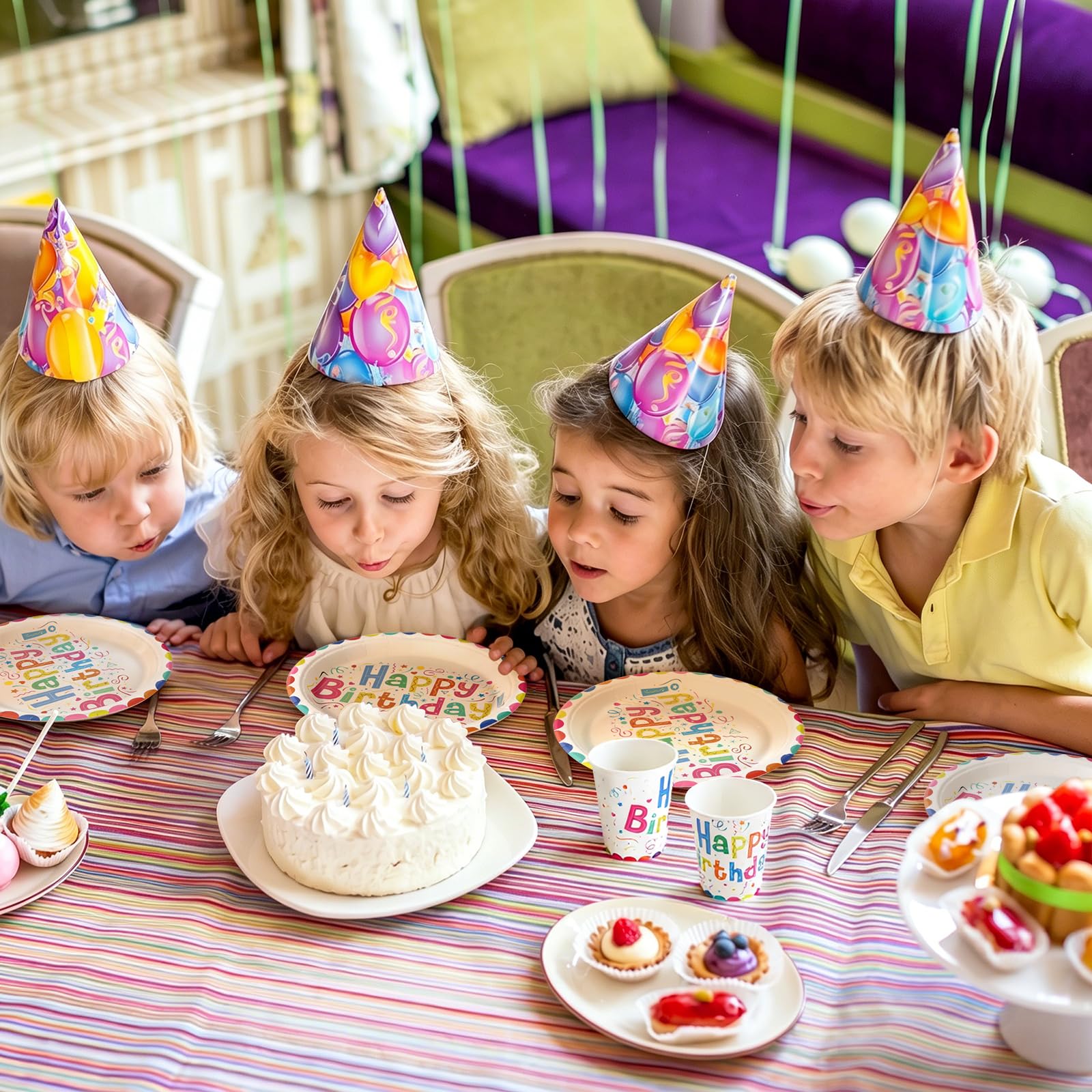 Set di 100 piatti di cartone colorati per 25 ospiti