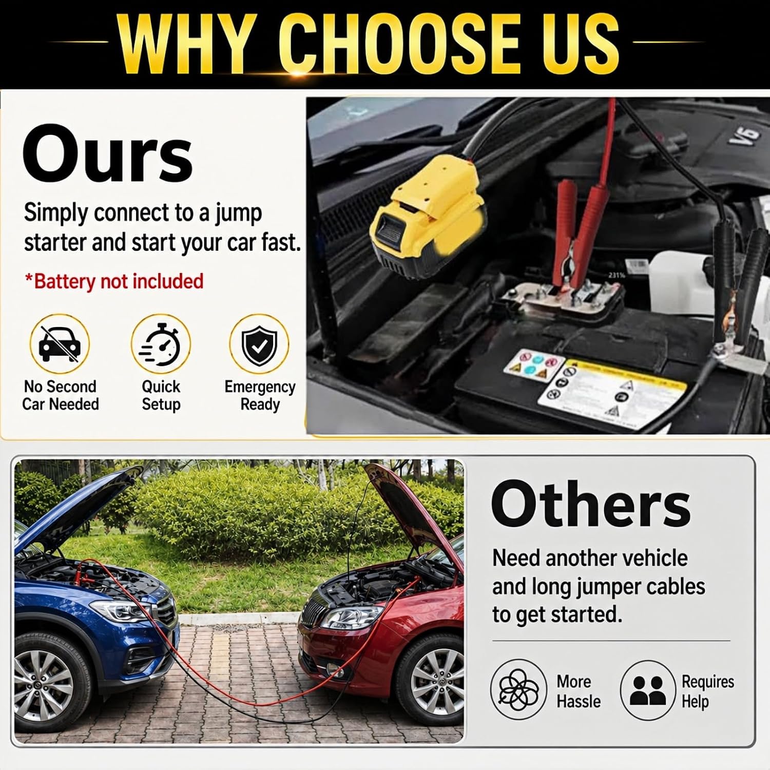 Jumper Cables Clamp with Adapter,Compatible with De·Walt 20V Battery, 2Ft Silicone Wire 8AWG Car Booster Cable, Used for Electric Tool Jumper Car Battery Starting, Temperature Resistant to 200℃