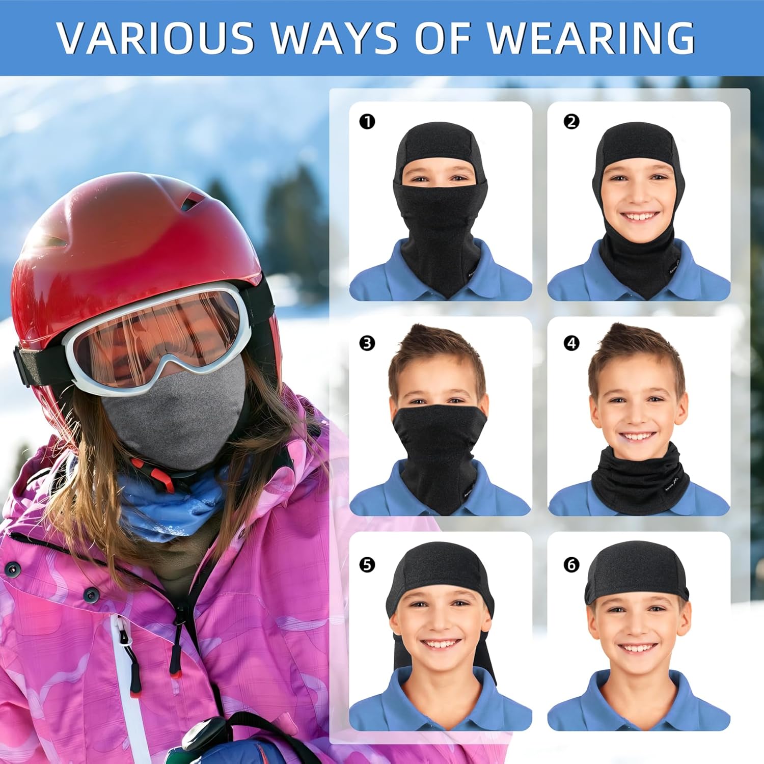 Kids Balaclava Ski Mask Windproof Fleece Face Mask for Cold Weather Neck Warmer Gaiter Full Face Mask for Boys Girls - Image 7