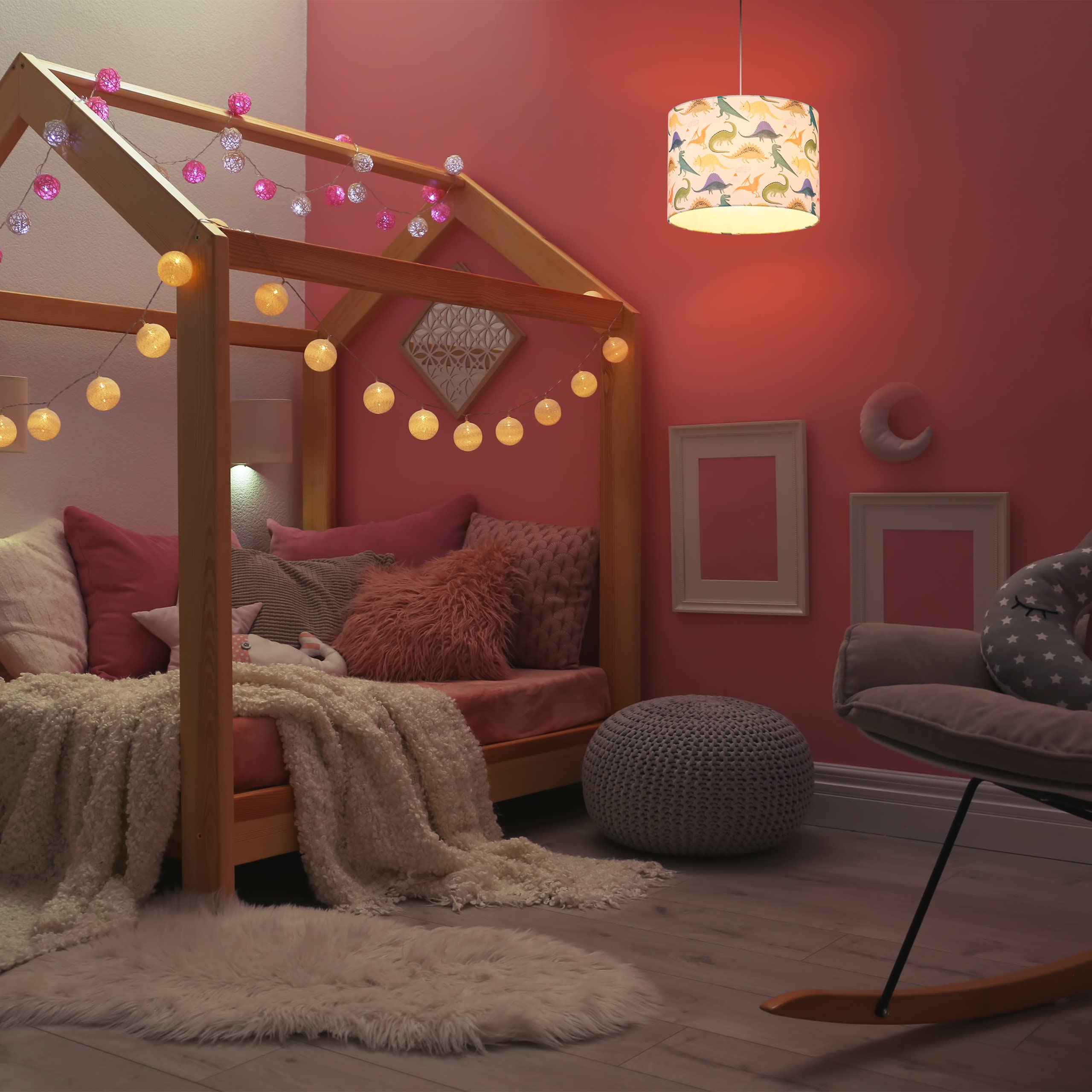 Relaxdays Lampadario a Sospensione per Bambini, Cameretta e Stanza dei Giochi, con Dinosauri, HxD: 145 x 35 cm, Colorato