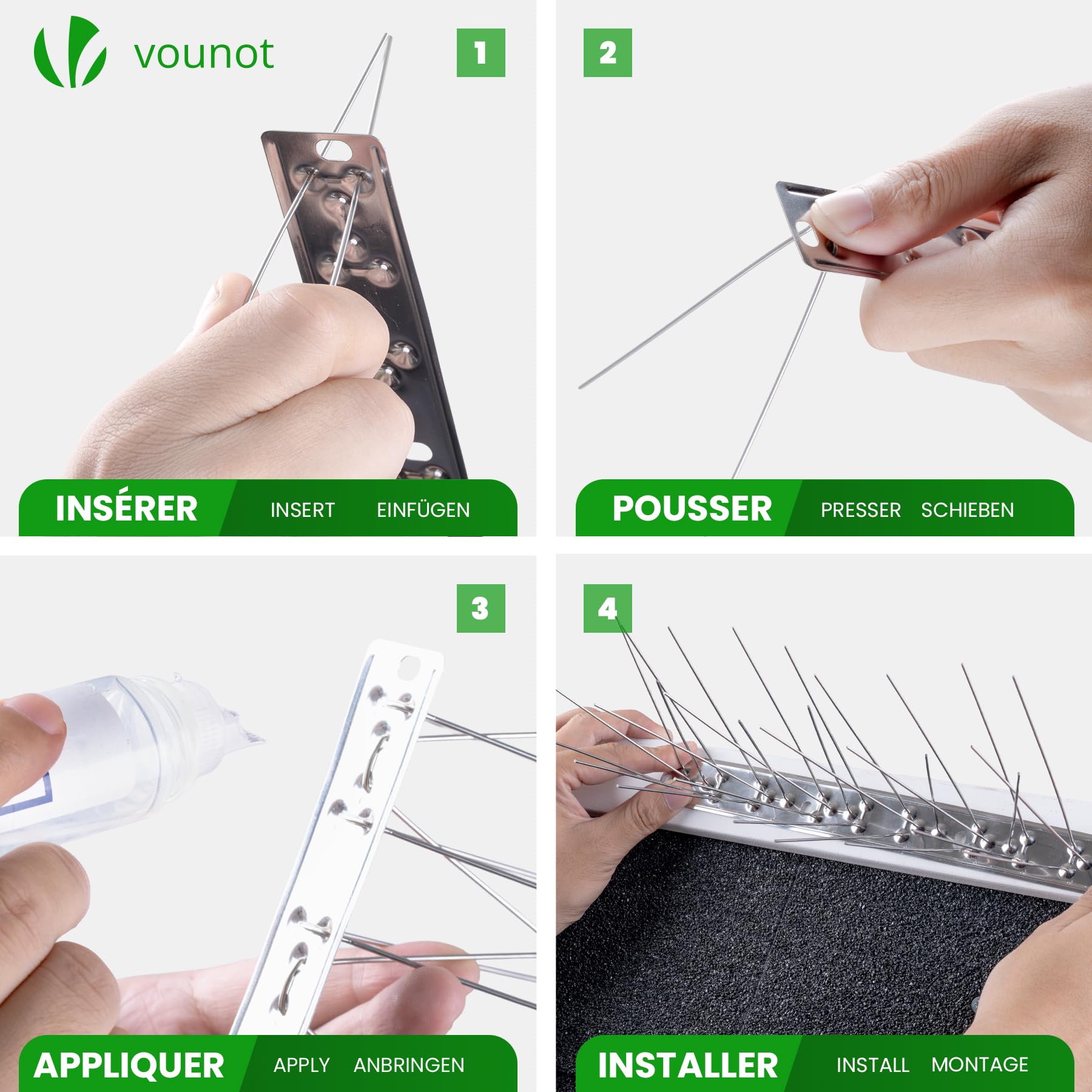 VOUNOT® Pic Anti-Pigeon en Acier Inoxydable 7.5M Pic Anti Oiseaux avec Attaches Câbles Facile à Installer sur Toit Balcon Fenêtre 30 Pcs x 25cm pour eloigner Les Corbeaux Les Mouettes et Les Moineaux