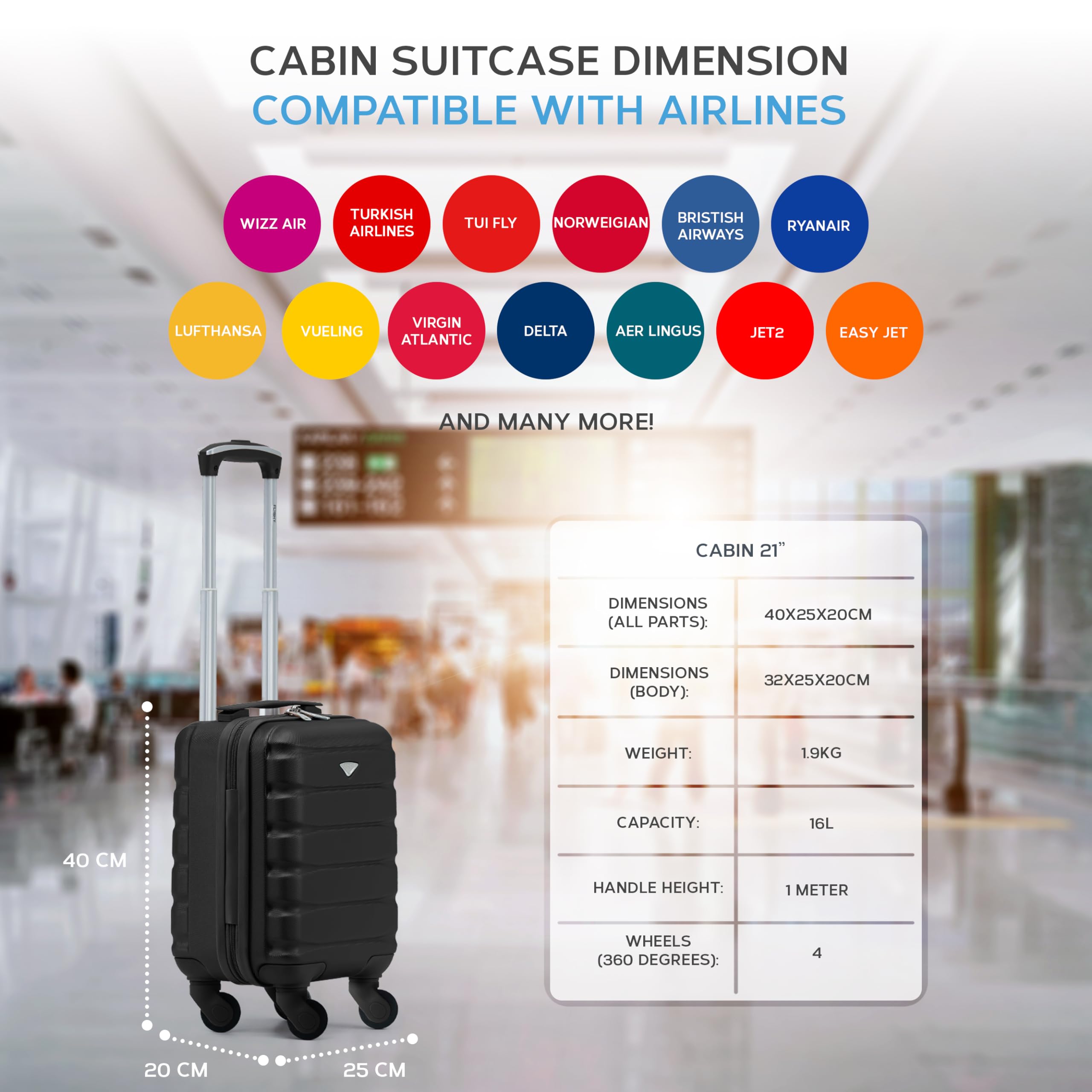 Flight Knight Set di 3 Valigia Rigida Leggera Per Bambini Con 4 Ruote Approvata Senza Ulteriori Costi Per Easyjet, Ryanair E Molte Altre - Bagaglio a Mano Cabina Per Bambini Bagaglio a Mano 40x20x25