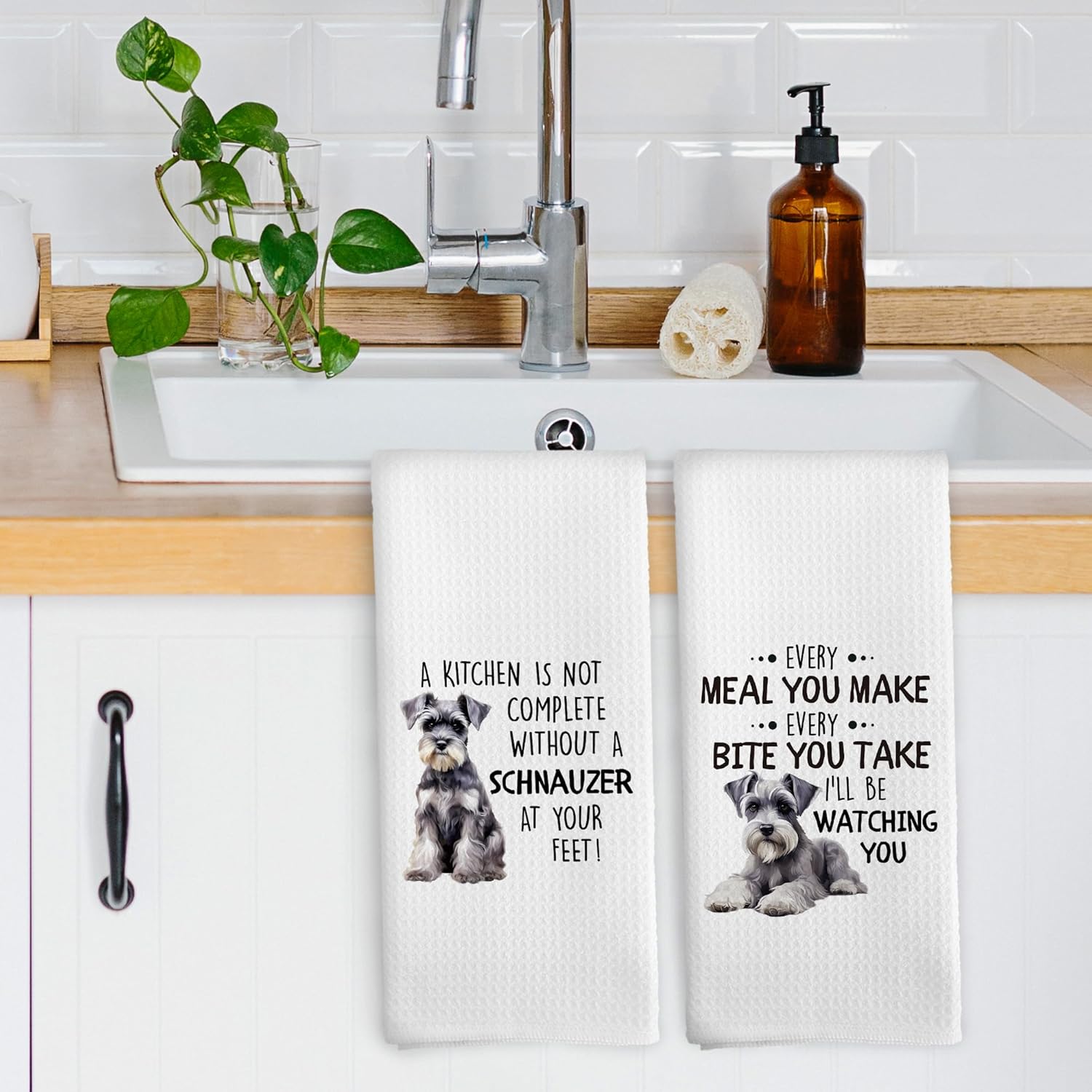 Funny Schnauzer Gifts Kitchen Dish Towel Set of 2, Doggy Lovers Gifts for Women, Dog Bathroom Decor, Puppy Pet Mom Gift Hand Towels Kitchen Tea Towels Decorations, 16x24inch - Image 3