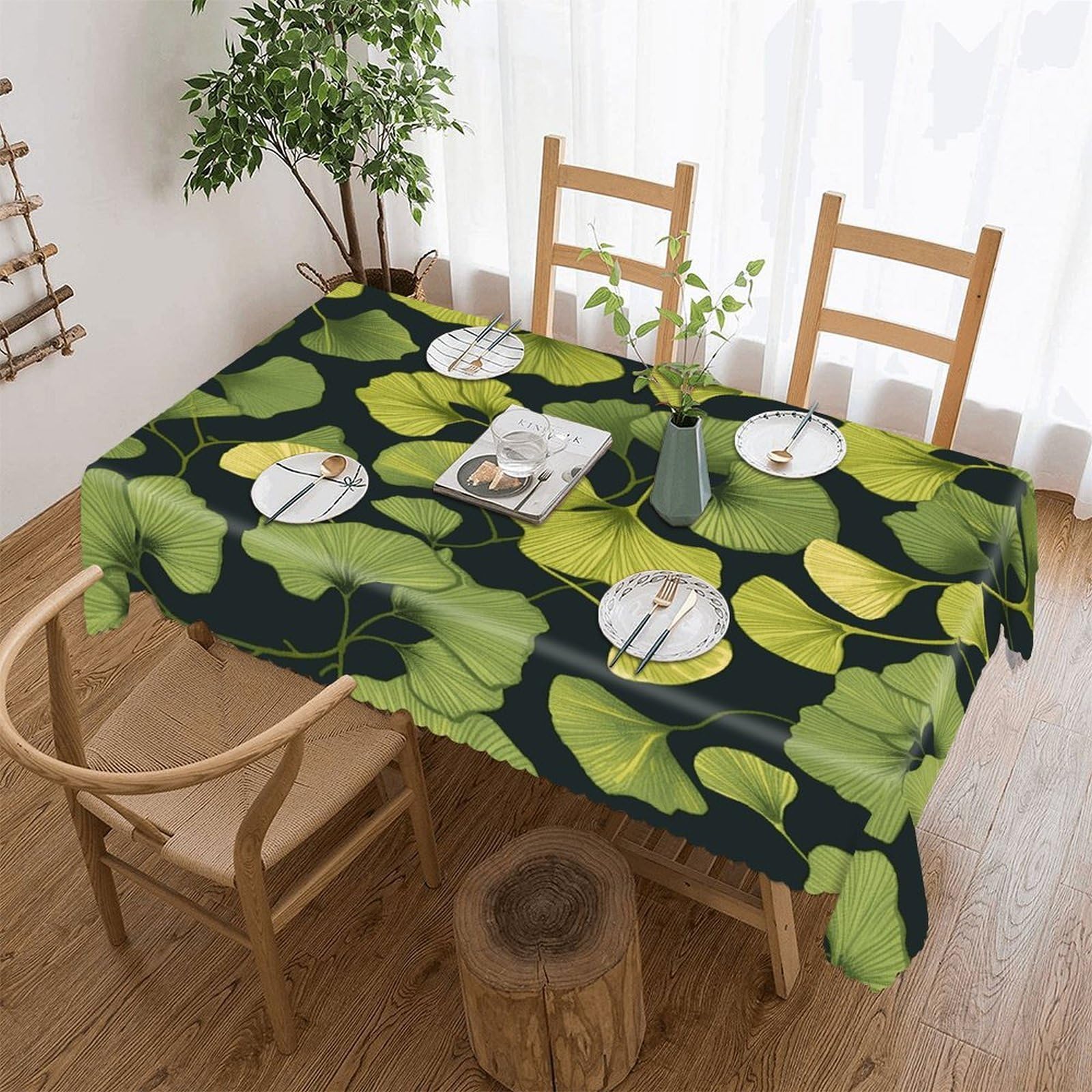 Fekiloot Style Ginkgo Biloba Tablecloths Heavy Duty Washable Fabric,Birthday Tablecloth-Wavy Edge Design,Polyester Table Cloth For Restaurant,Picnic,Indoor And Outdoor Dining60 X120