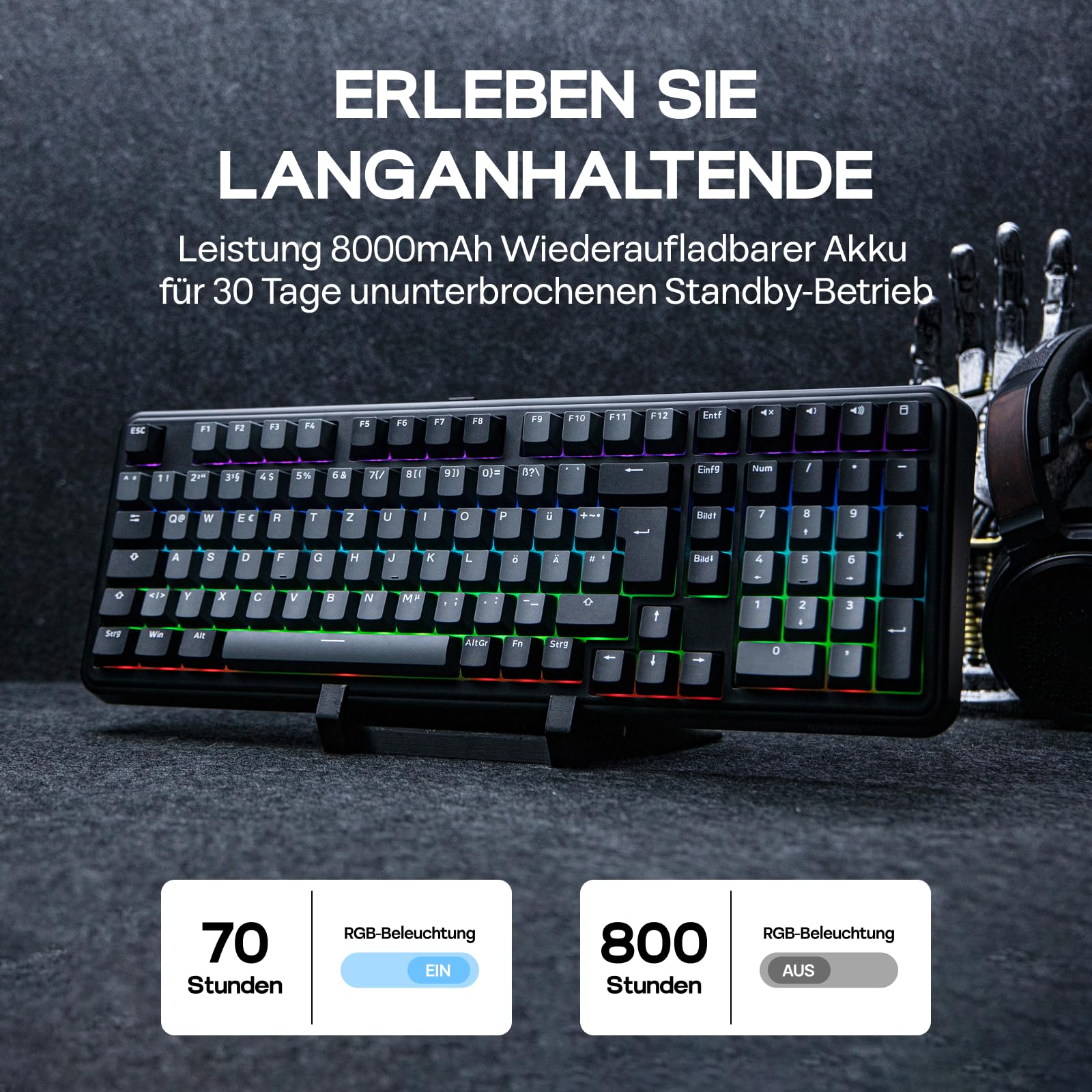 EPOMAKER TH99-ISO-DE German Layout QWERTZ Mechanical Keyboard Wireless, 96% Gaming Keyboard with Numpad, Hot-Swap, RGB, Gasket, BT/2.4G/USB-C, Programming Software (Black, Sea Salt Silent V2)