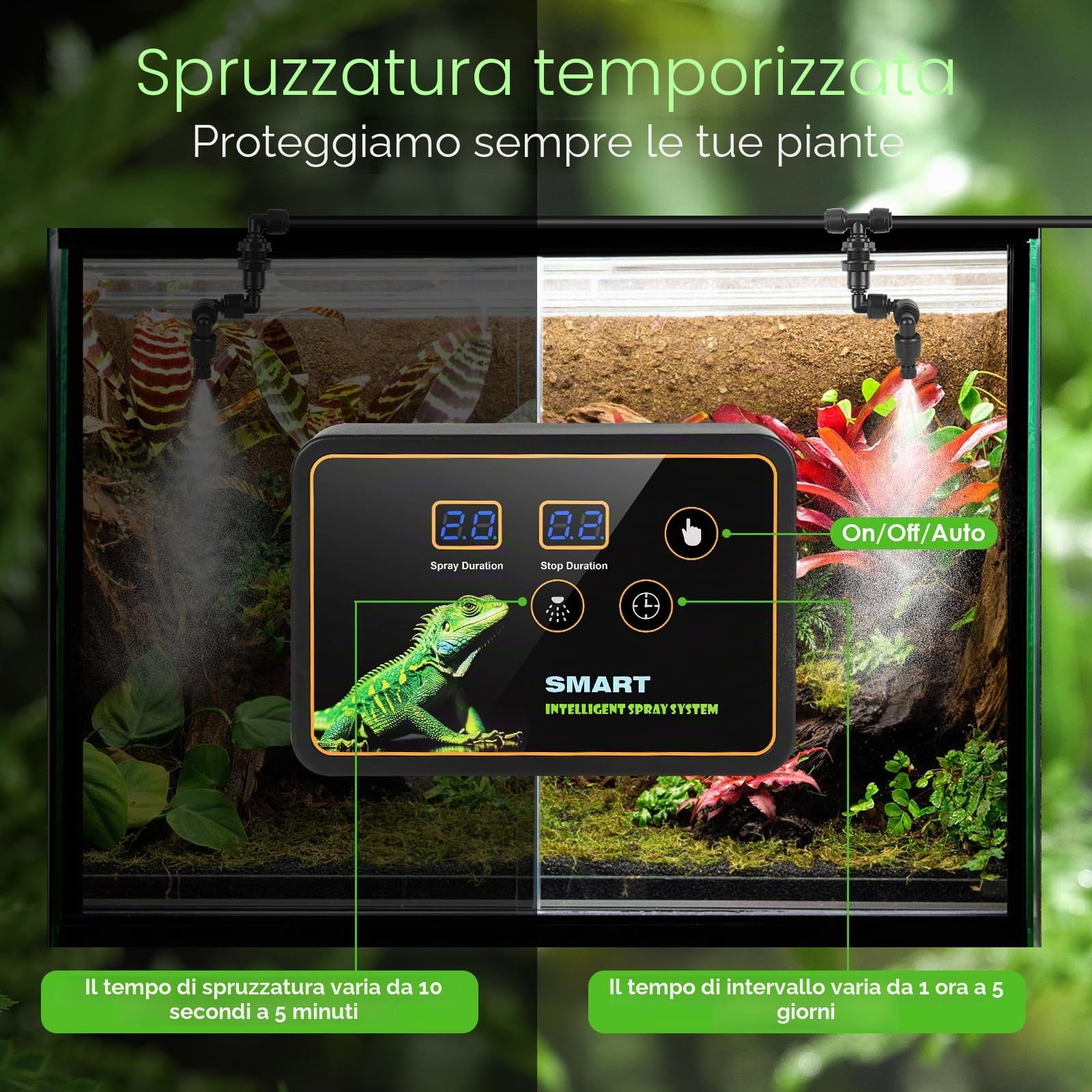 Nebulizzatore Terrario,GuKKK Sistema di Nebulizzazione per Rettili, Umidificatore per Rettili Automatico con Timer e Rotazione Regolabile a 360°,Umidificatore Rotante per Anfibi Retti Piante