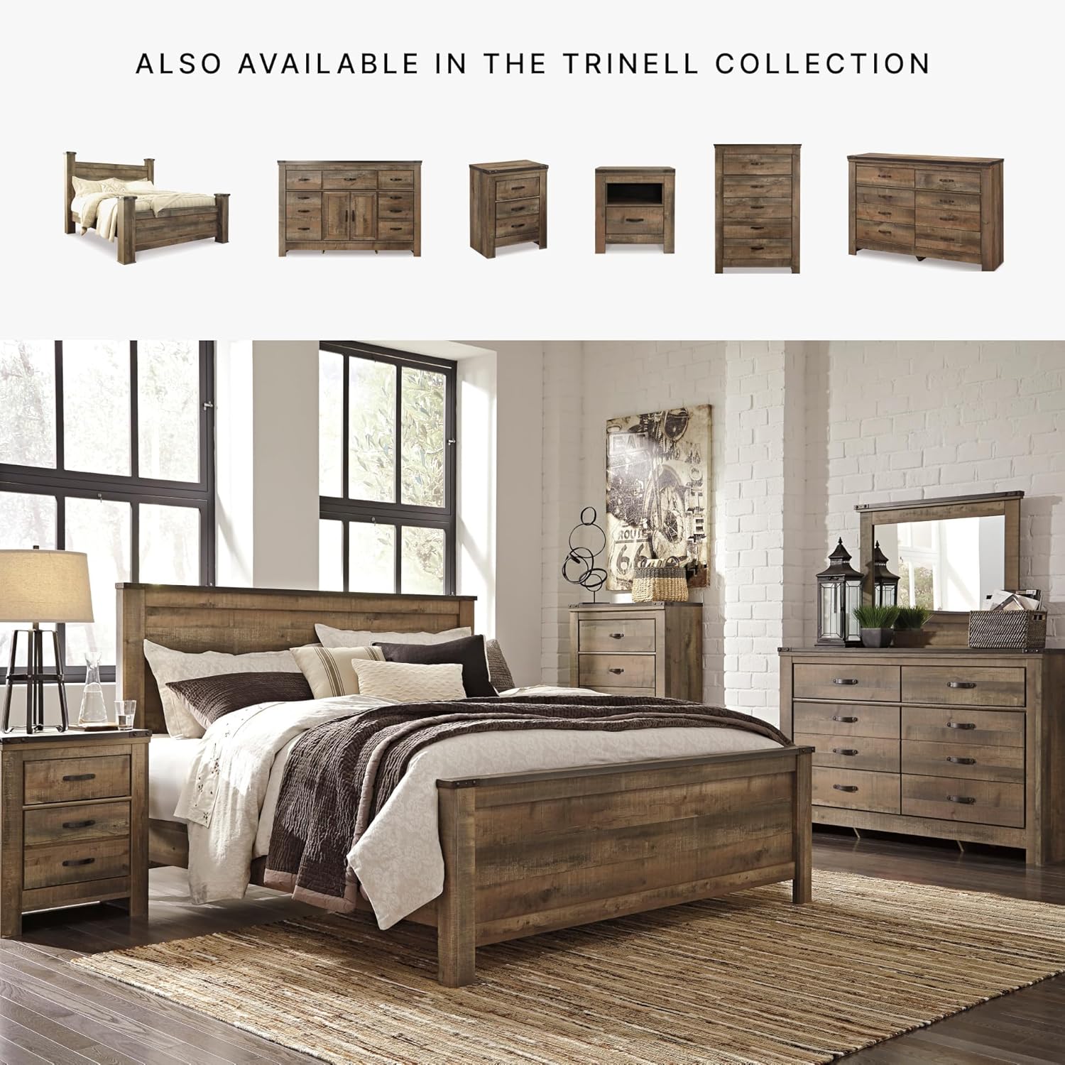 BOWERY HILL King/California King Panel Headboard, Wood Construction, Brown Finish, Rustic Plank Design with Nail Head Trim, 81 in Wide, Vintage-Chic Style Bedroom Furniture