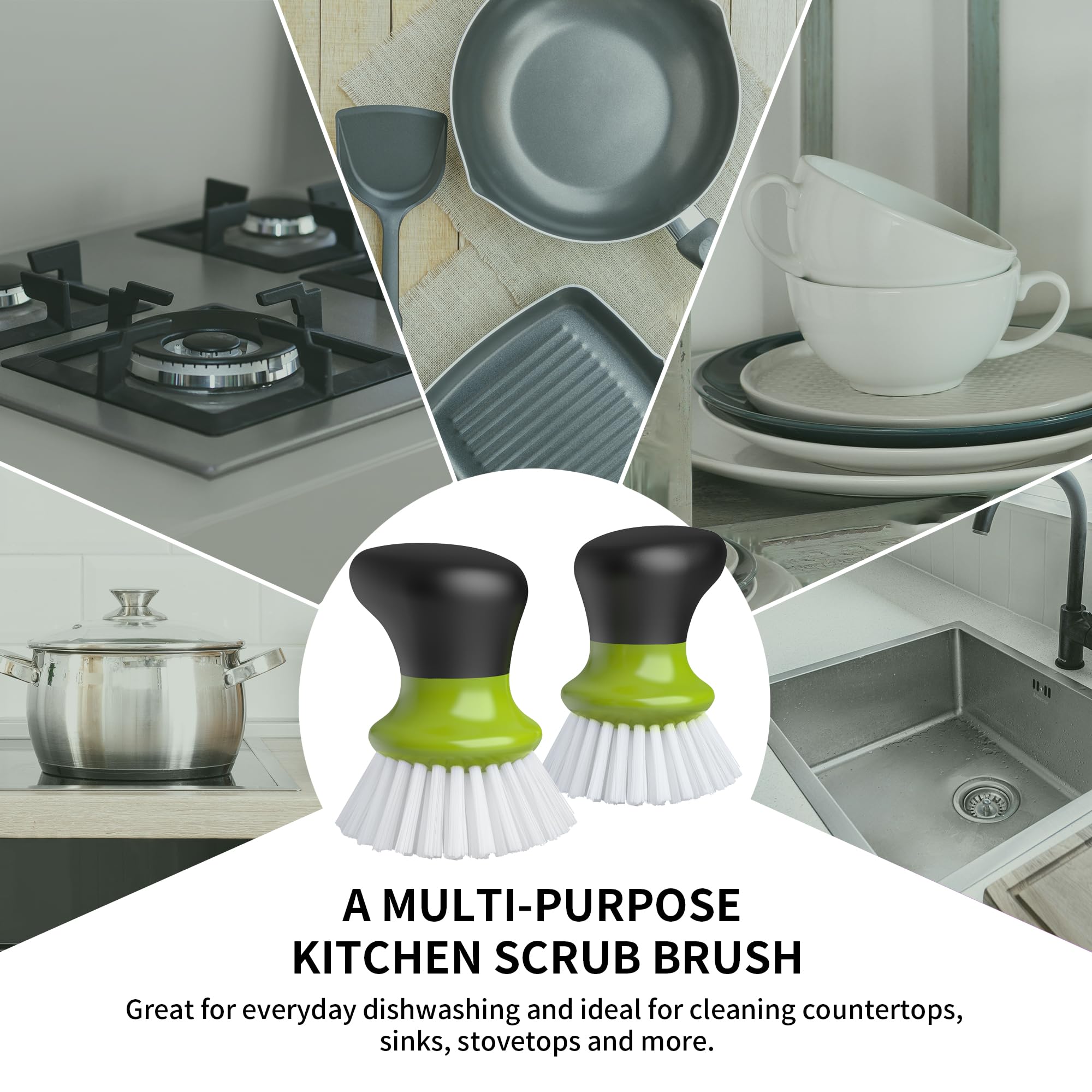 MR.SIGA Cepillo de Palma con Mango ergonómico para Limpieza de Cocina, Verde, Paquete de 2