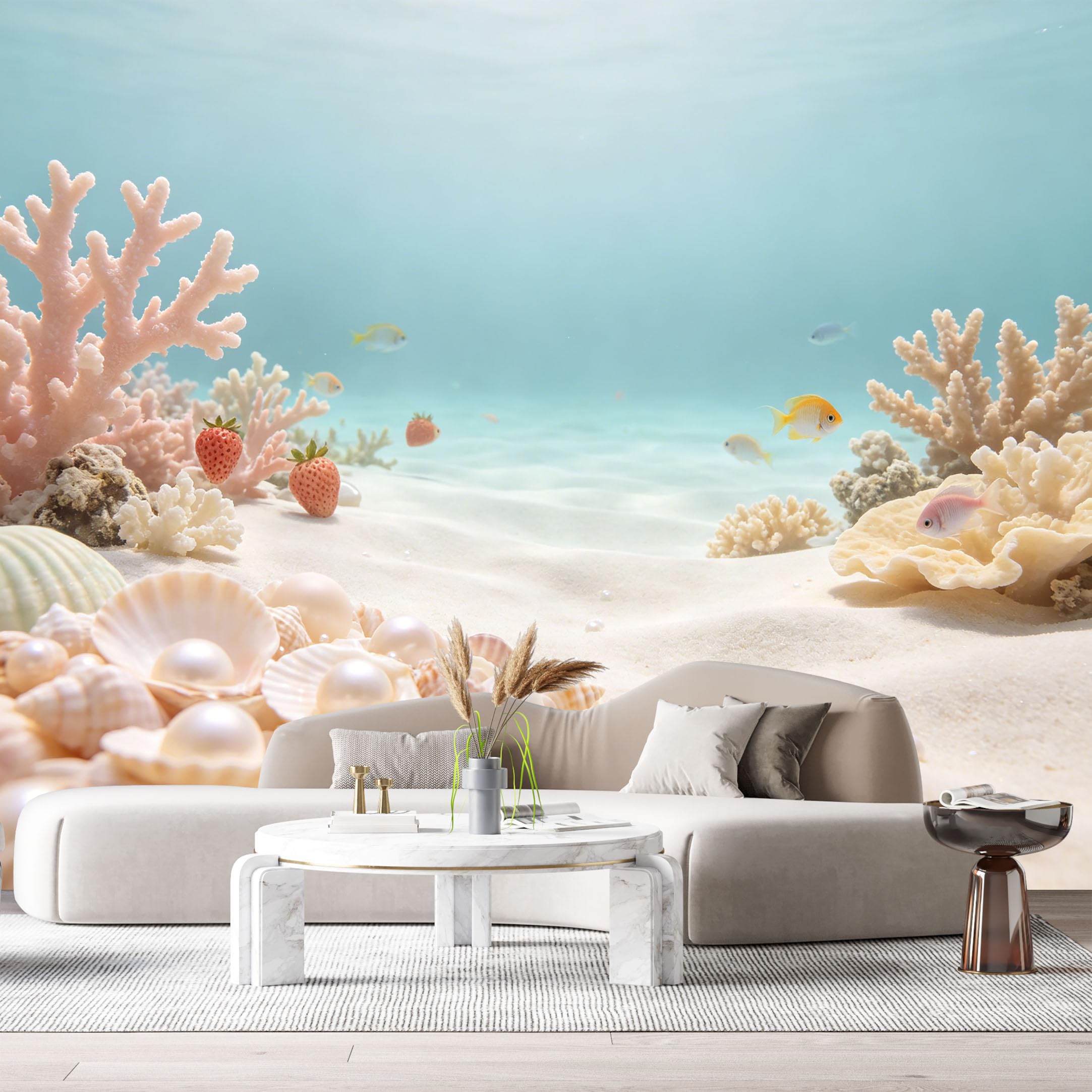 Custom Size Wall Murals Ocean Marine Tropical Coral Reef Pearls Seashells SelfAdhesiveWall Fabric Removable Wallpaper Wall Decor for Living Room Bedroom Bathroom