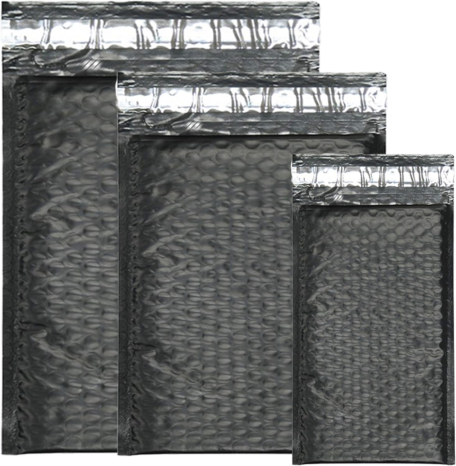 30 Assorted, 4x8, 6x10, 8x12 Inch Colored Poly Bubble Mailers, All 3 Sizes, Self Sealing Padded Envelopes with Kiss Lip Stickers (Black)