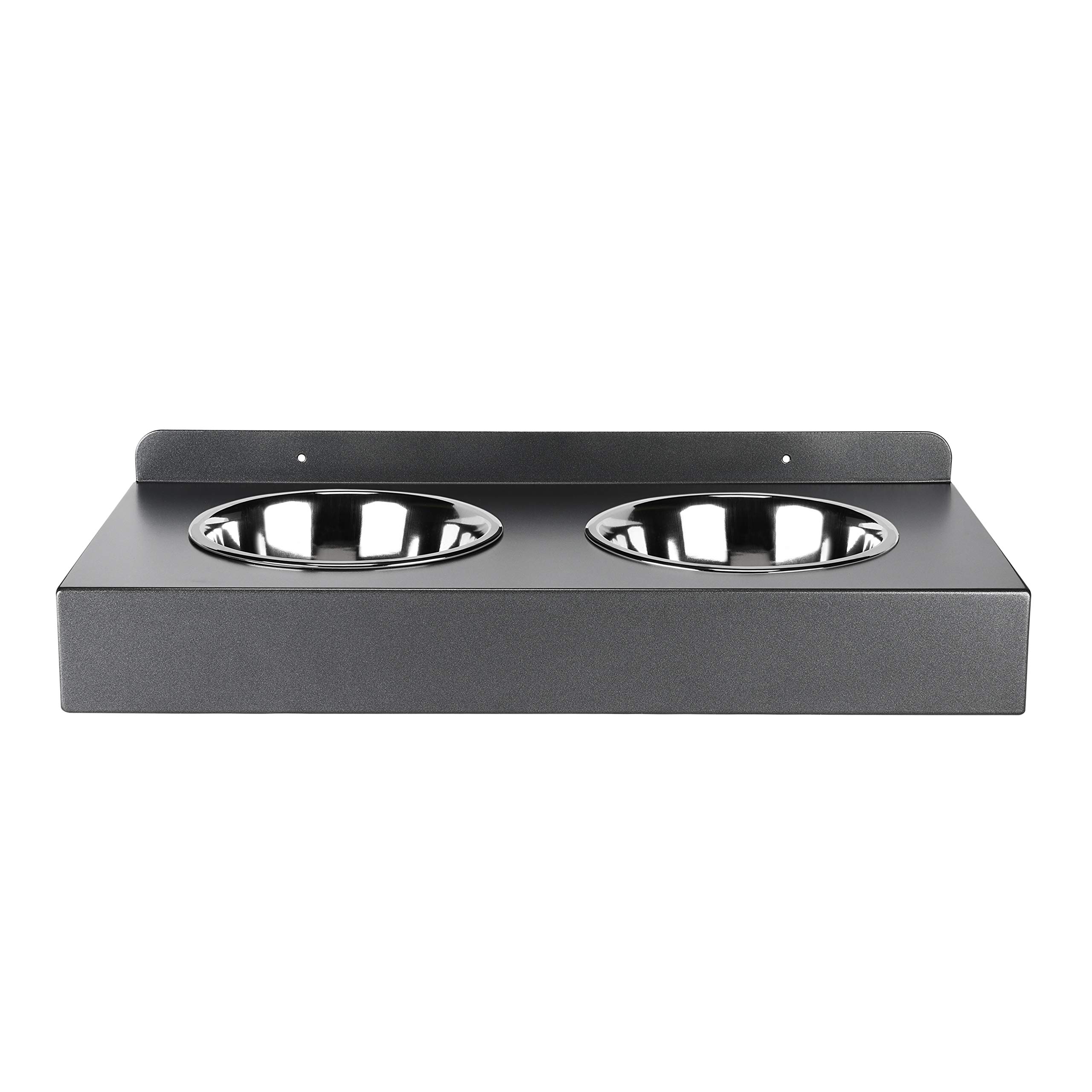 Elegante comedero colgante para perros para la pared de metal con 2 comederos de acero inoxidable (gris titanio)