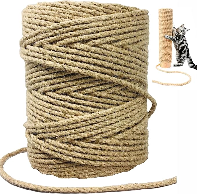 Natural Sisal Rope 4mm 164Feet for Cat Scratcher Repair and Replace Scratching